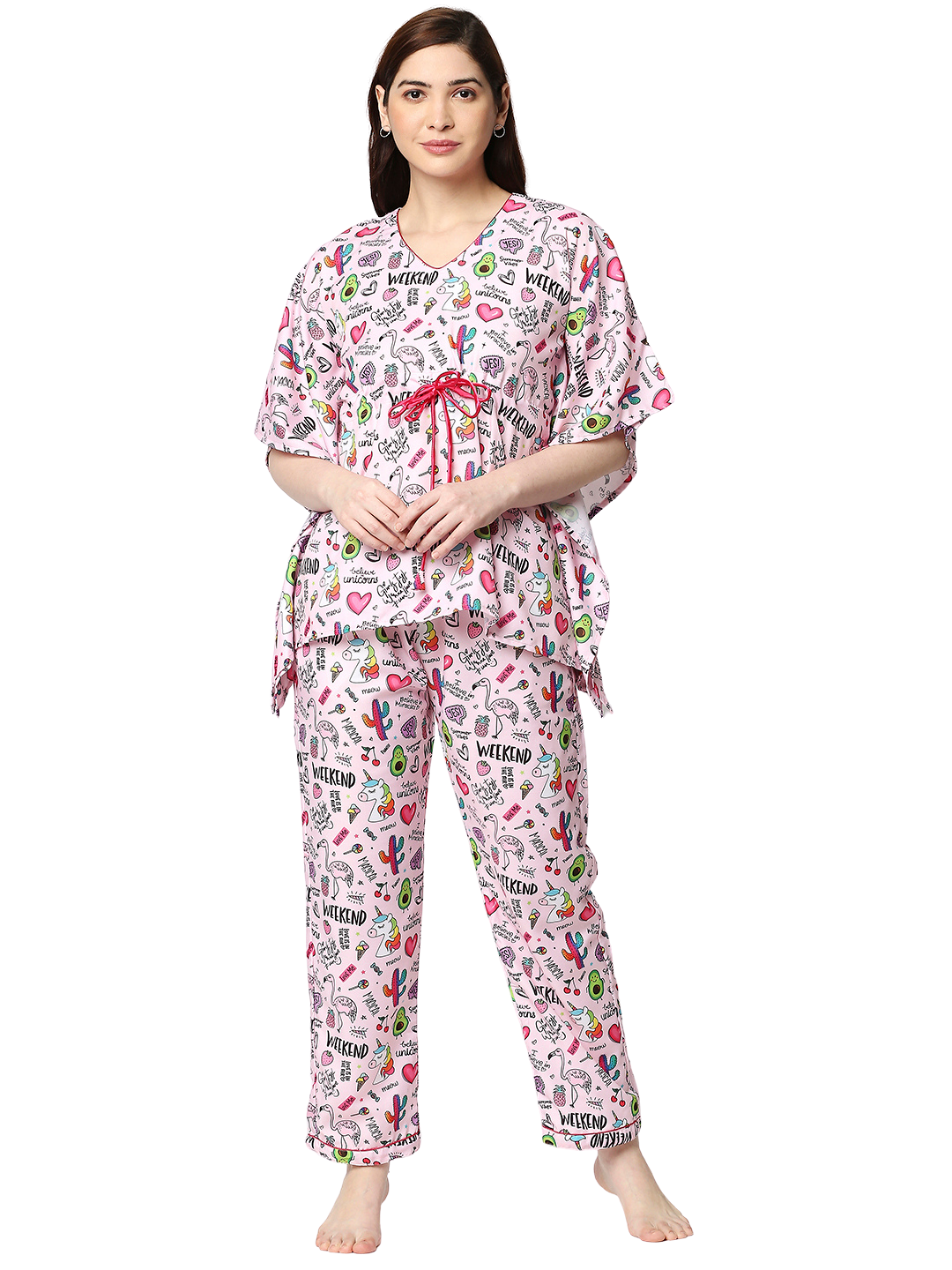 Pink Party Kaftan Pj Set - Cotton Rayon Pj Set in Kaftan Style