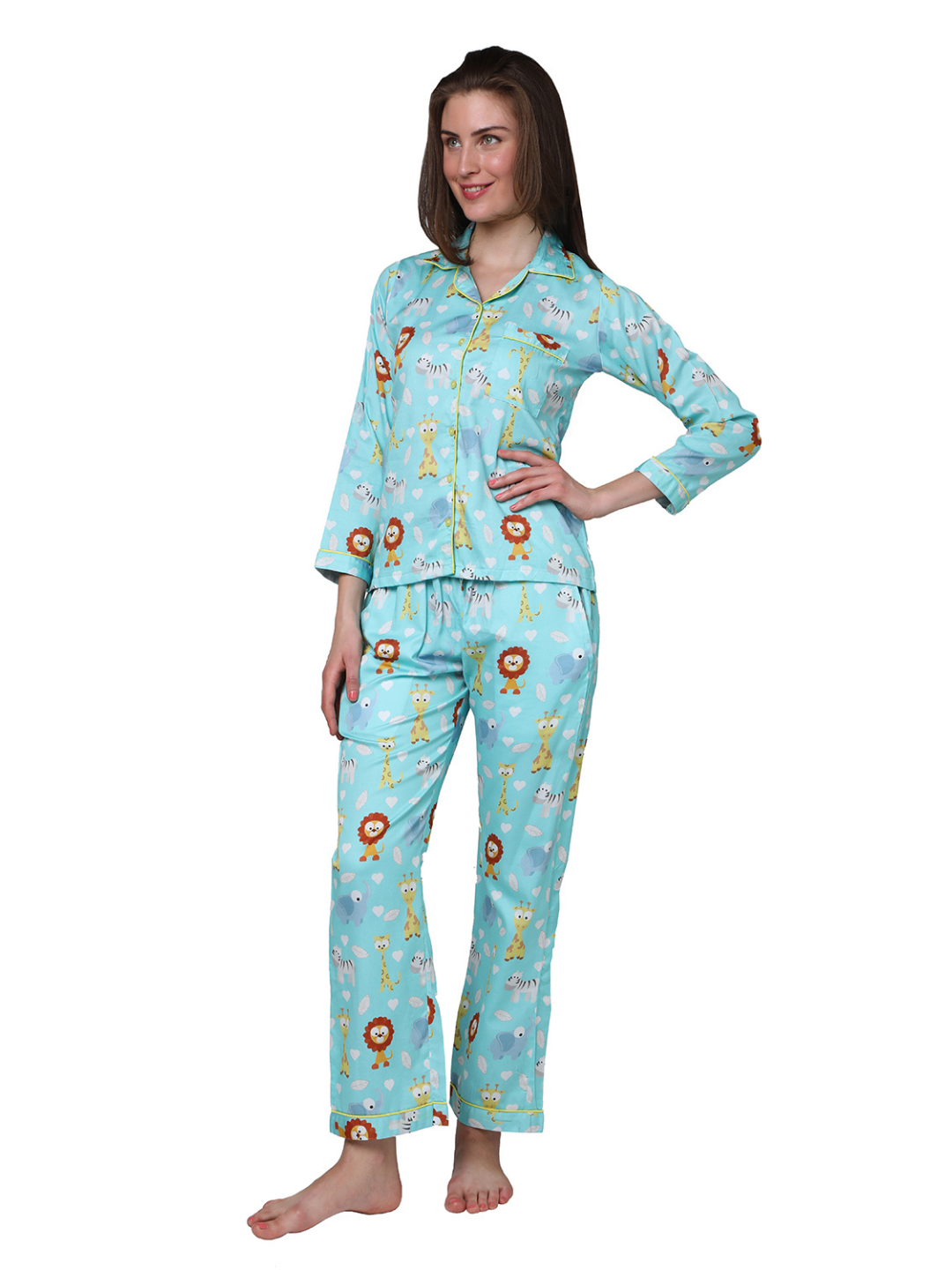 Into the Jungle Button Down Pj Set - Pure Cotton Pj Set with Notched Collar