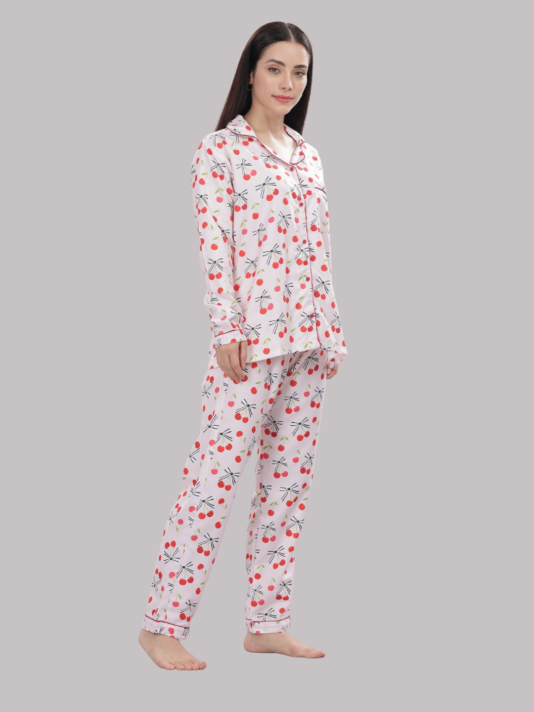 Berry Cozy Button Down Pj Set - Cotton Rayon Pj Set with Notched Collar