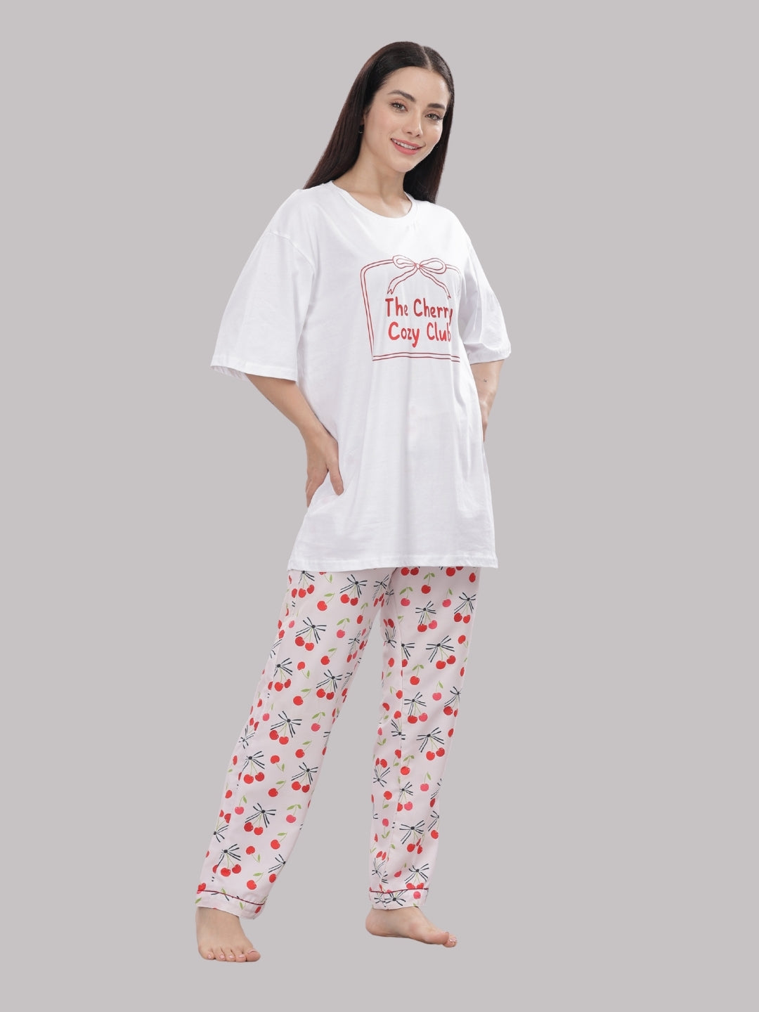 Berry Cozy T-shirt Pj Set - Oversized Tshirt with Pj Combo