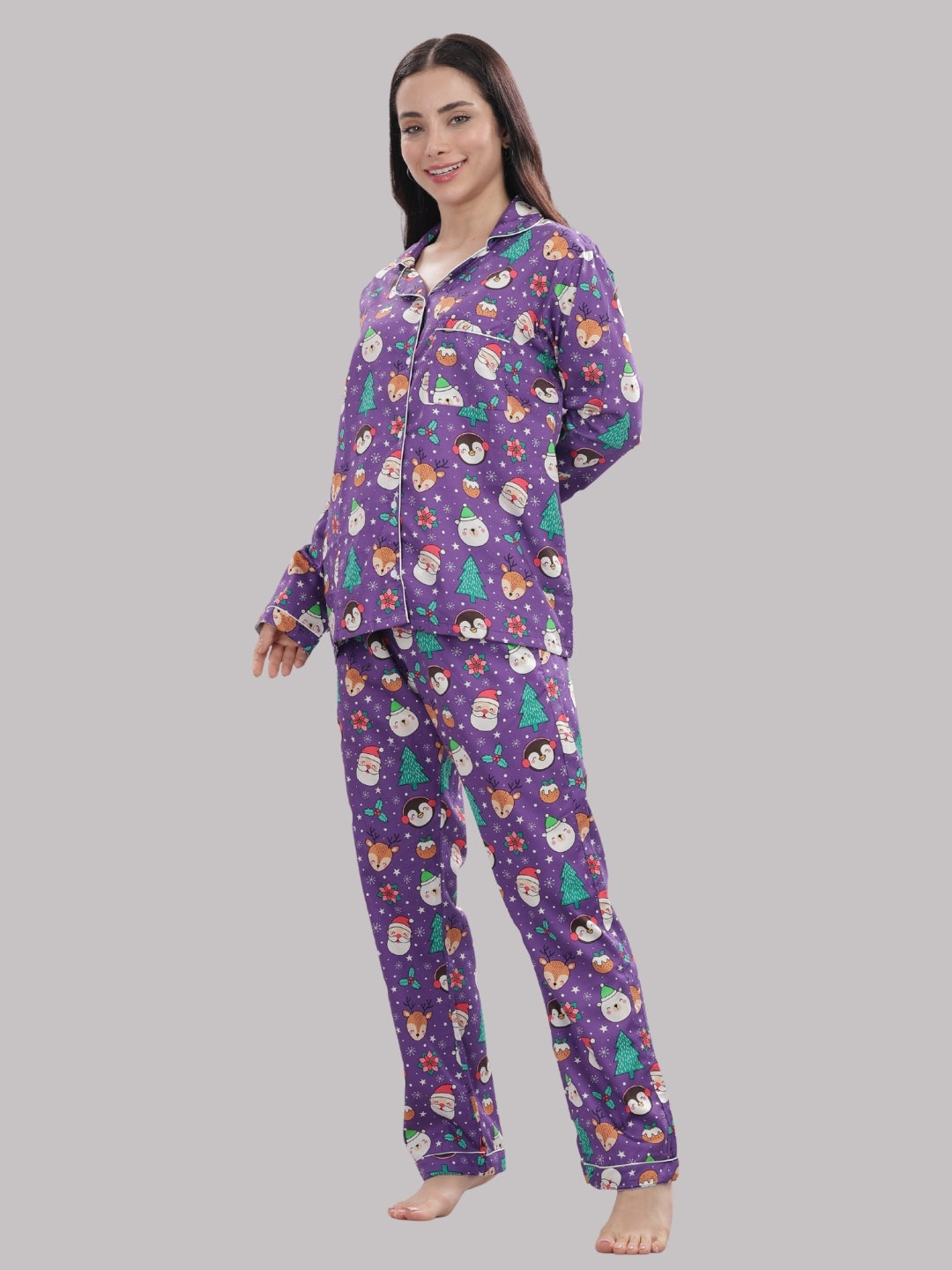Let It Snow Button Down Pj Set - Pure Cotton Pj Set with Notched Collar