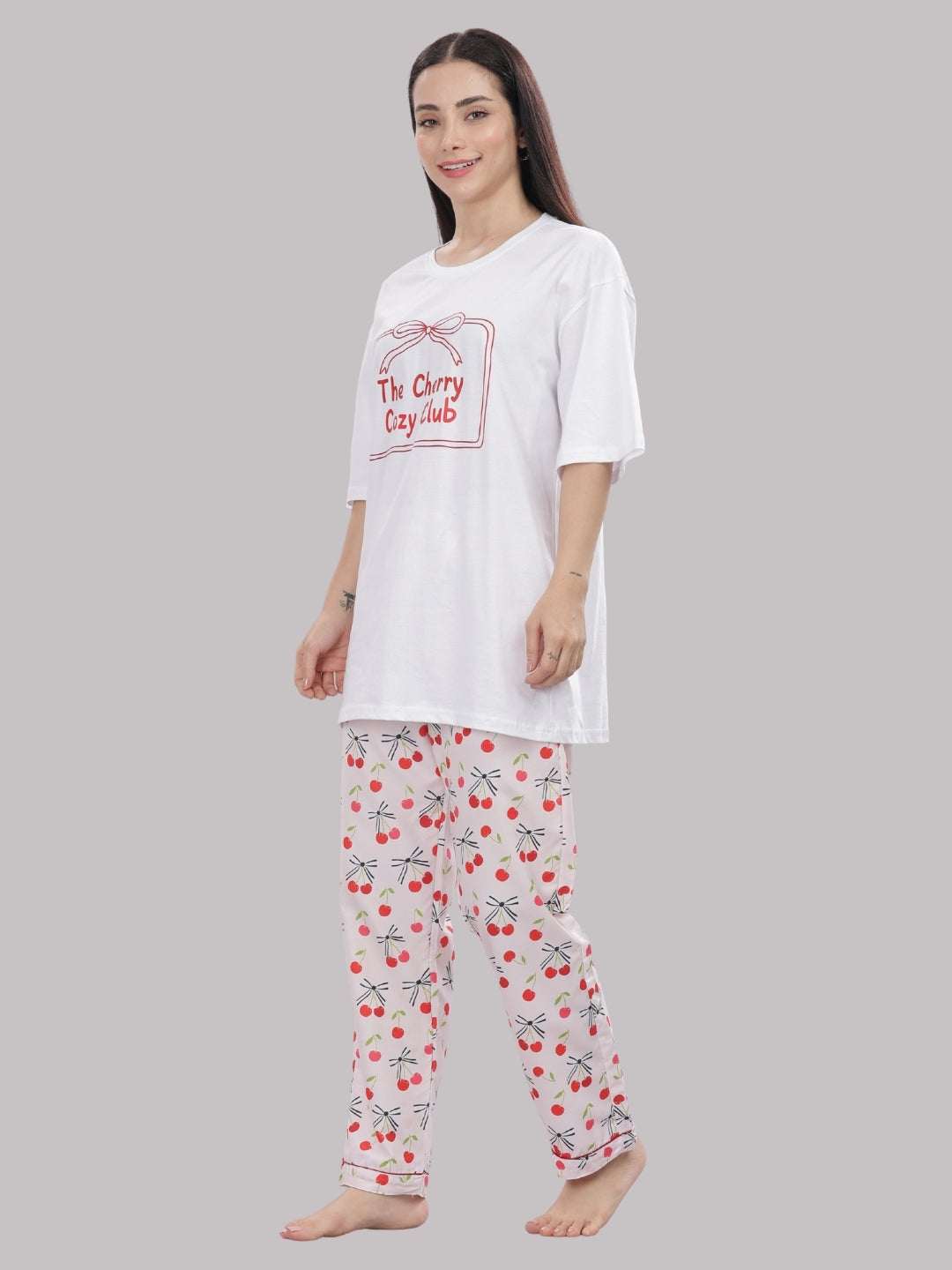 Berry Cozy T-shirt Pj Set - Oversized Tshirt with Pj Combo