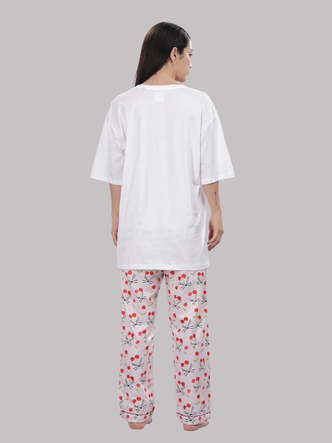 Berry Cozy T-shirt Pj Set - Oversized Tshirt with Pj Combo