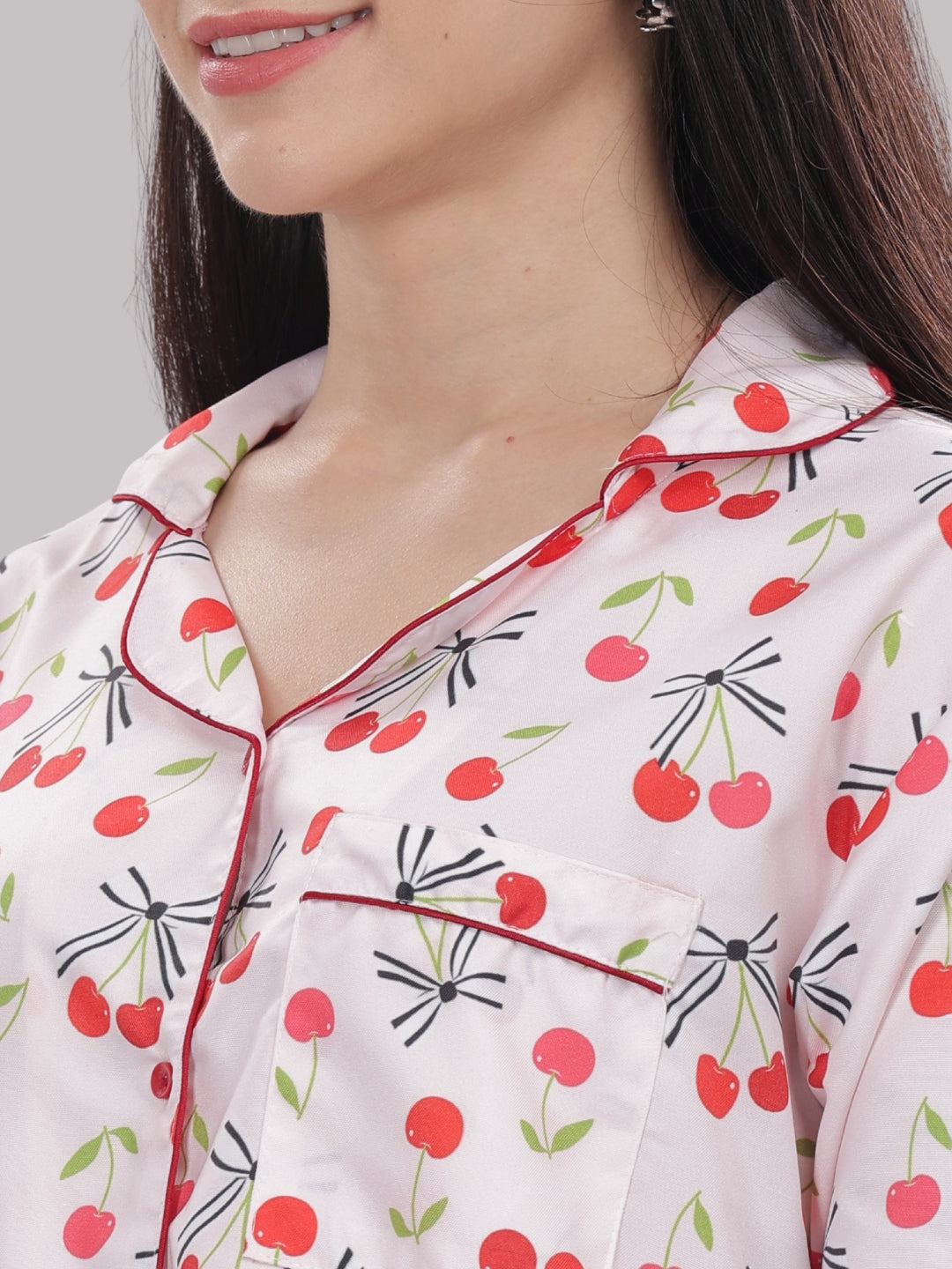 Berry Cozy Button Down Pj Set - Cotton Rayon Pj Set with Notched Collar