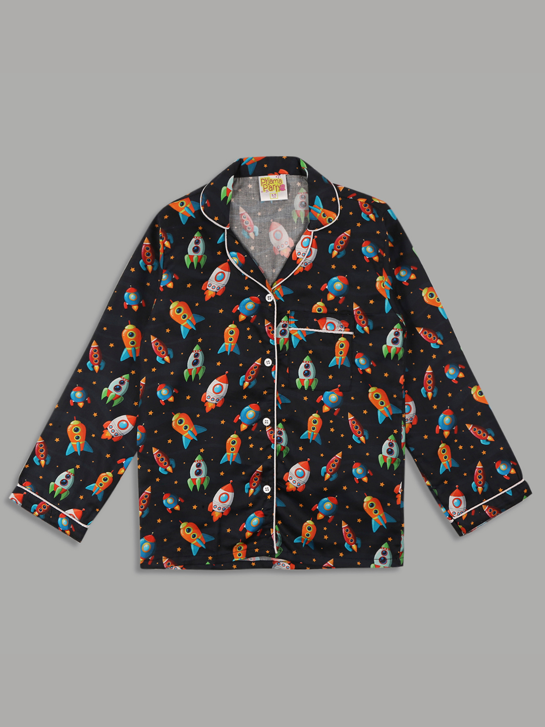 Space Kids Button Down Pj Set - Pure Cotton Pj Set with Notched Collar