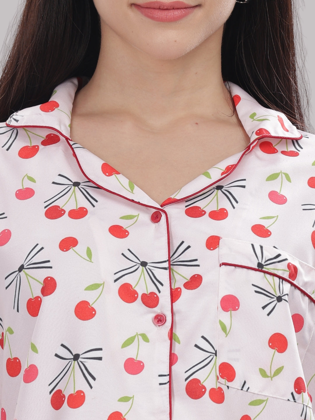 Berry Cozy Button Down Pj Set - Cotton Rayon Pj Set with Notched Collar