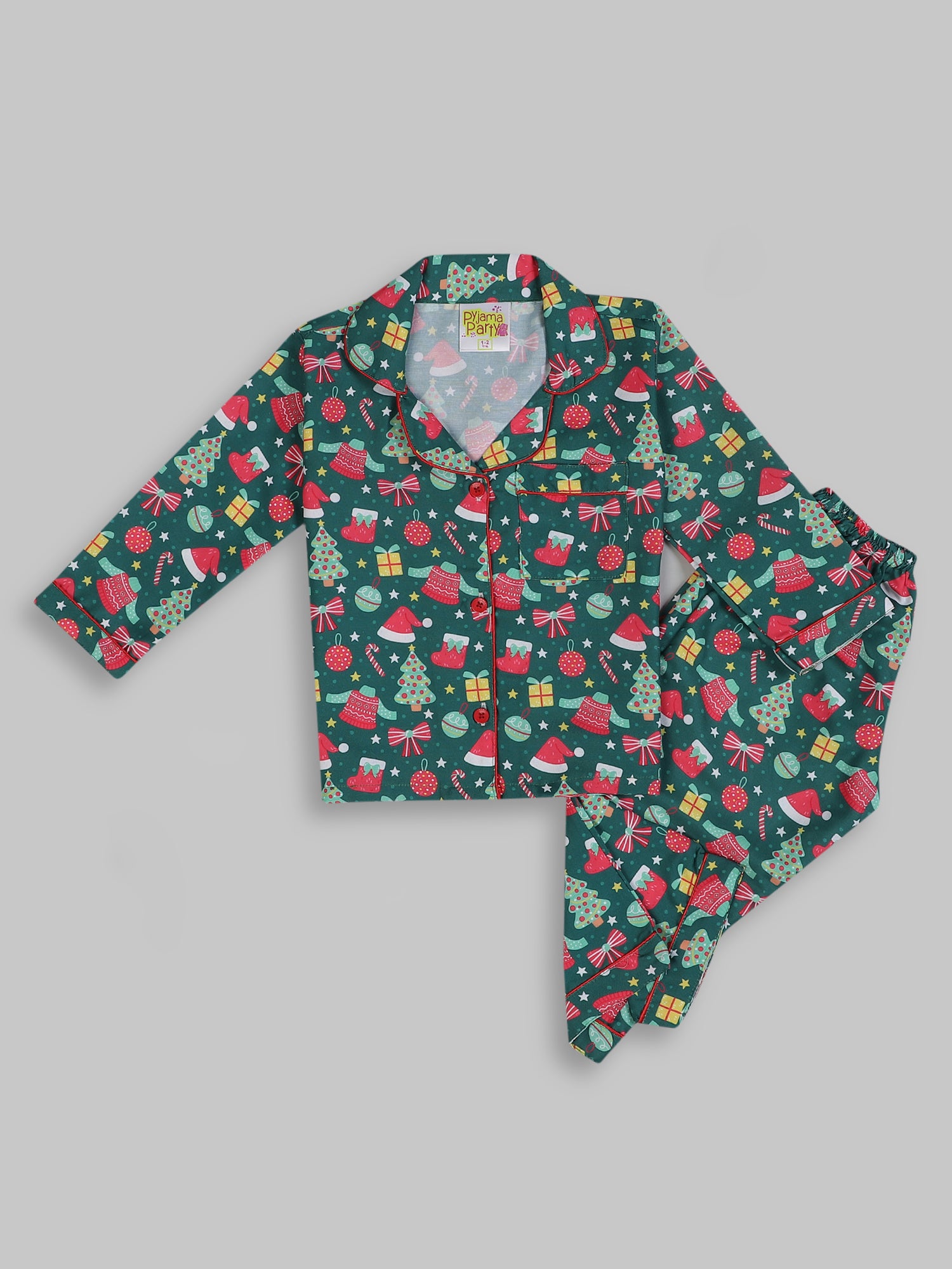 Merry Christmas Kids Pj Set - Cotton Rayon Pj Set with Notched Collar