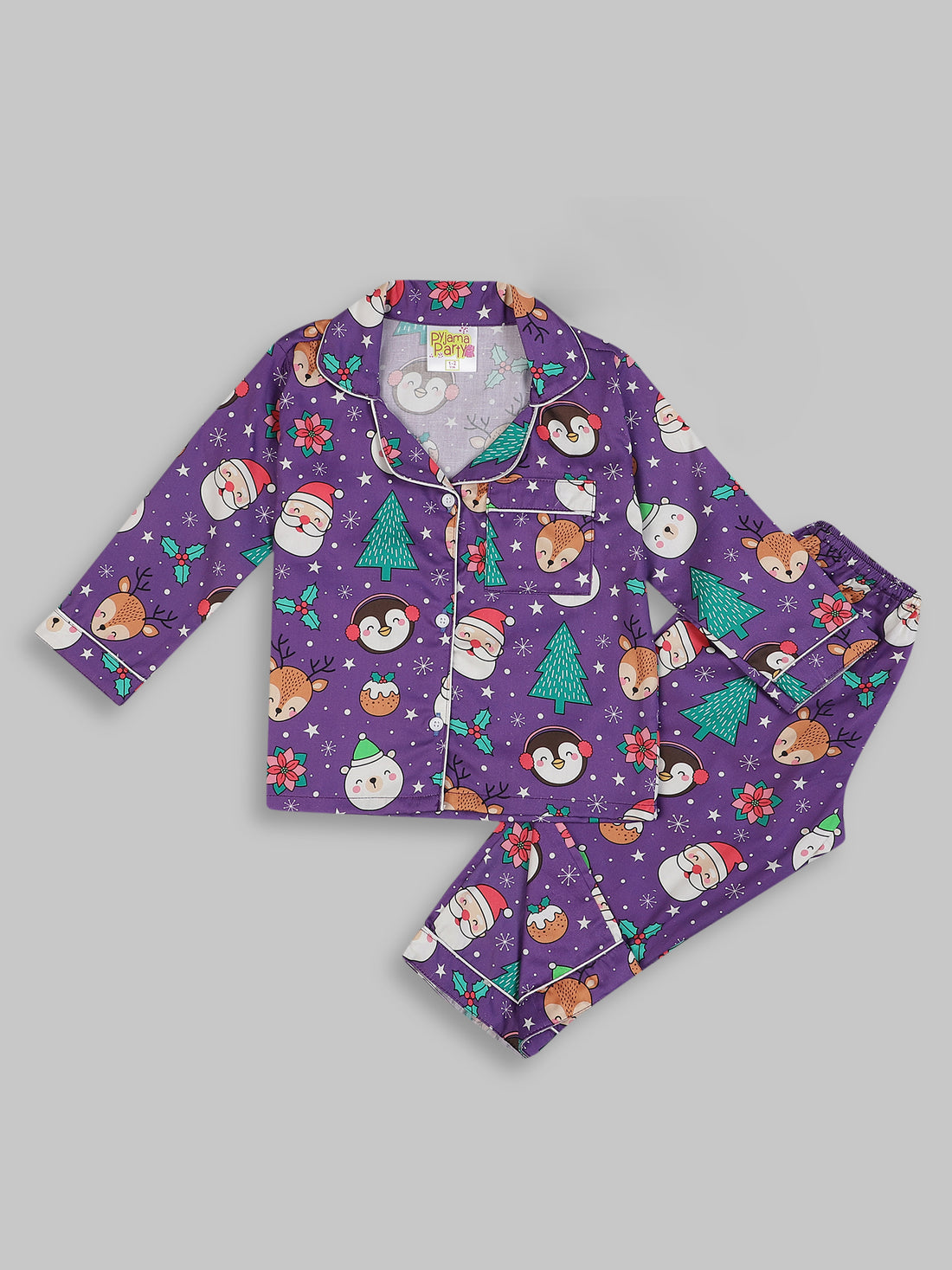 Let it Snow Kids Button Down Pj Set - Pure Cotton Pj Set with Notched Collar