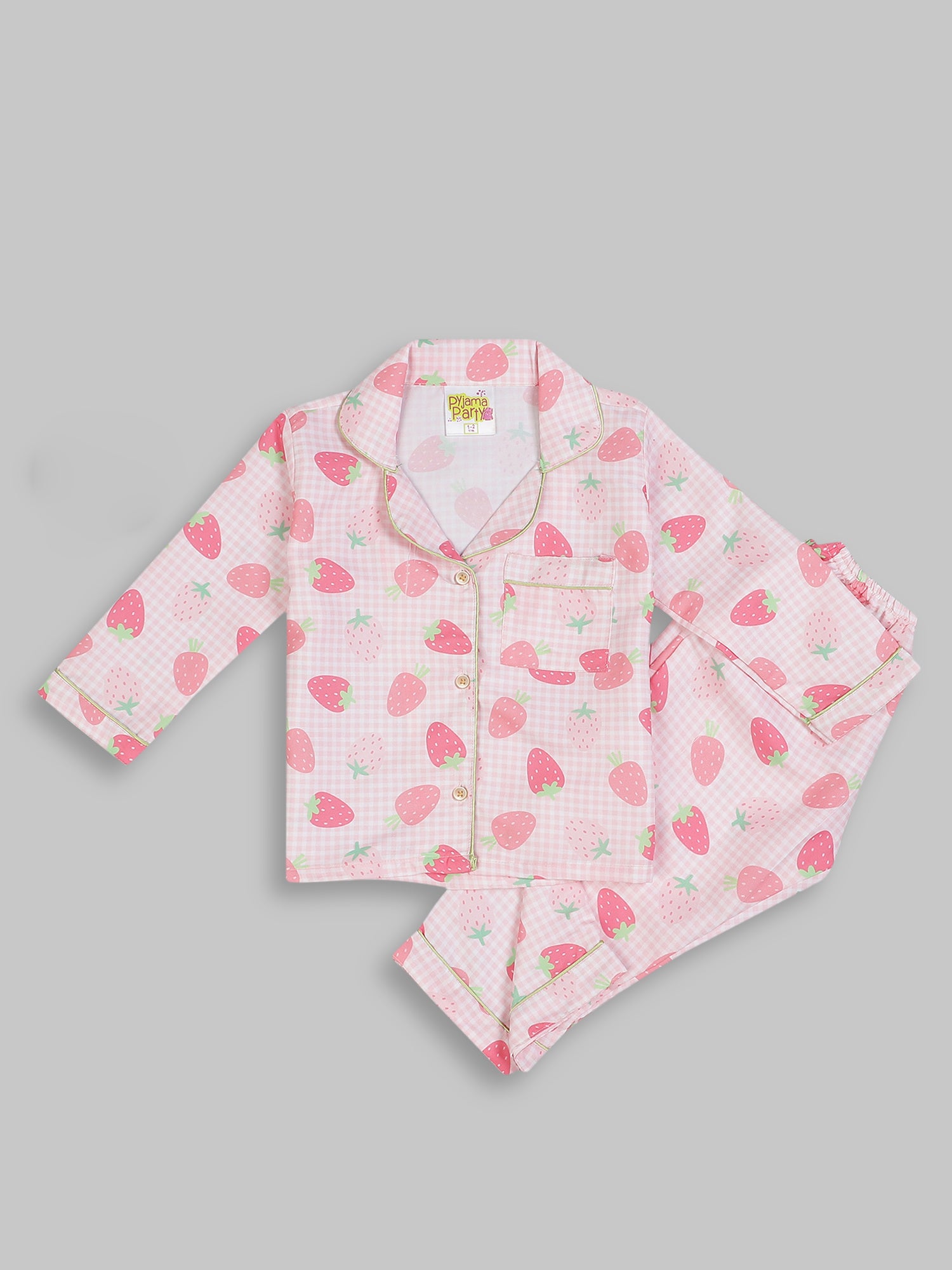 Strawberry Sweetheart Kids Pj Set - Cotton Rayon Pj Set with Notched Collar