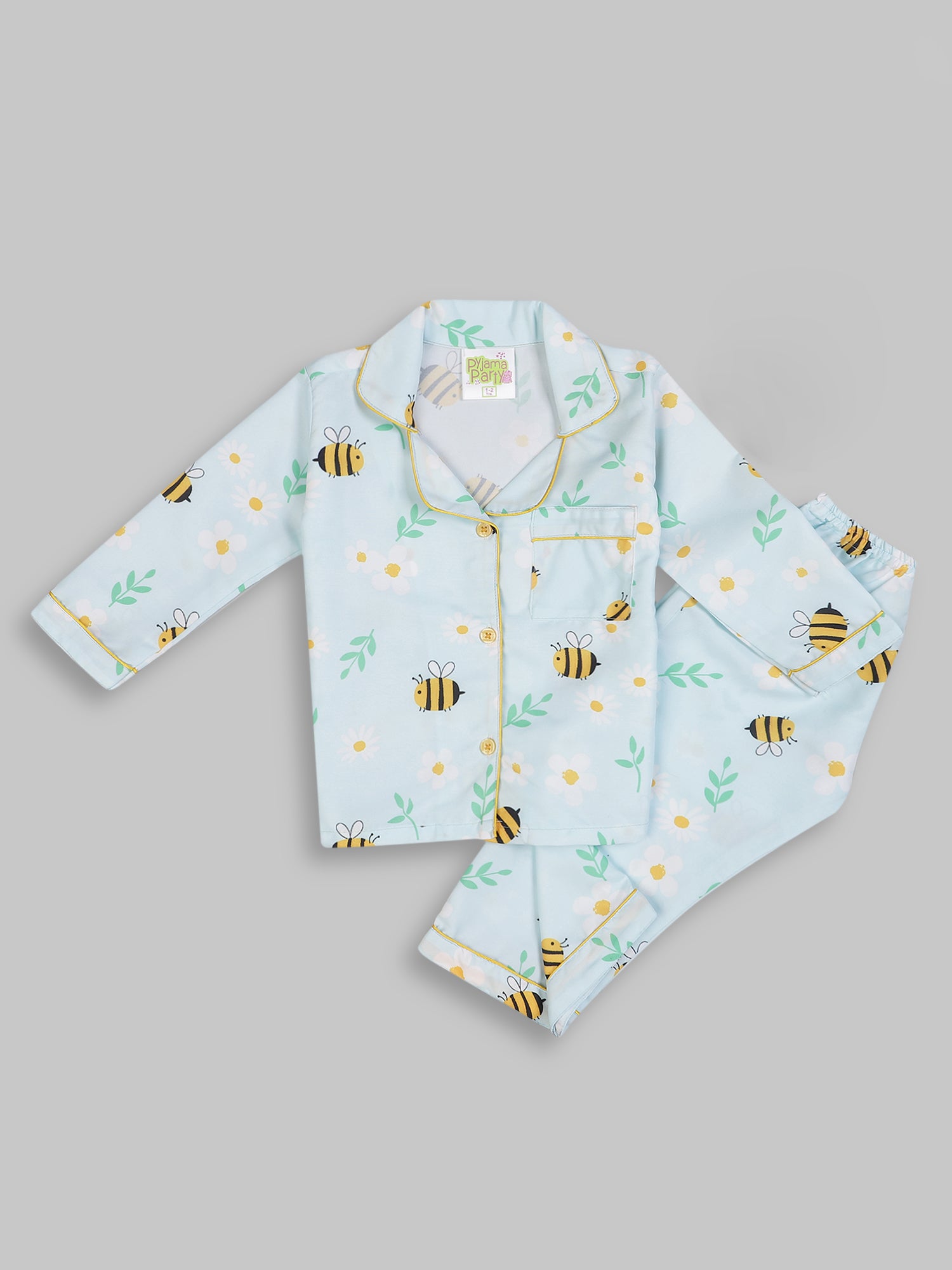 Busy Bee Kids Pj Set - Cotton Rayon Pj Set with Notched Collar