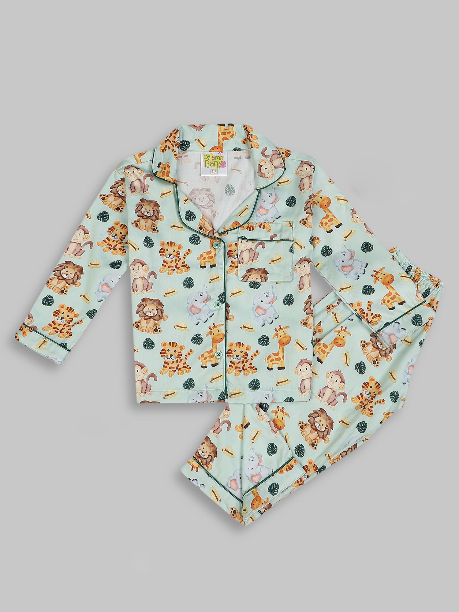 Into the Jungle Kids Button Down Pj Set - Pure Cotton Pj Set with Notched Collar