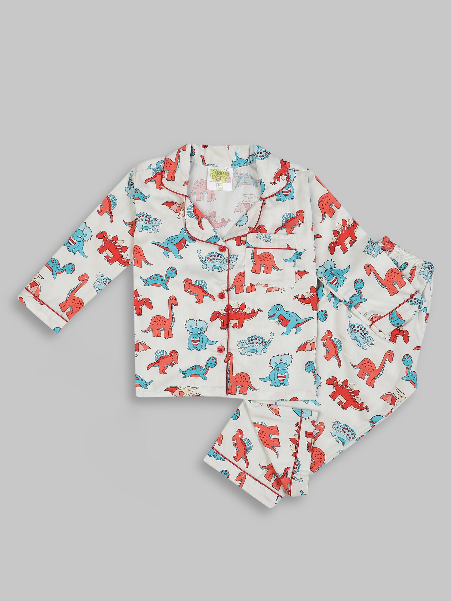 Dinomite kids Button Down Pj Set - Pure Cotton Pj Set with Notched Collar