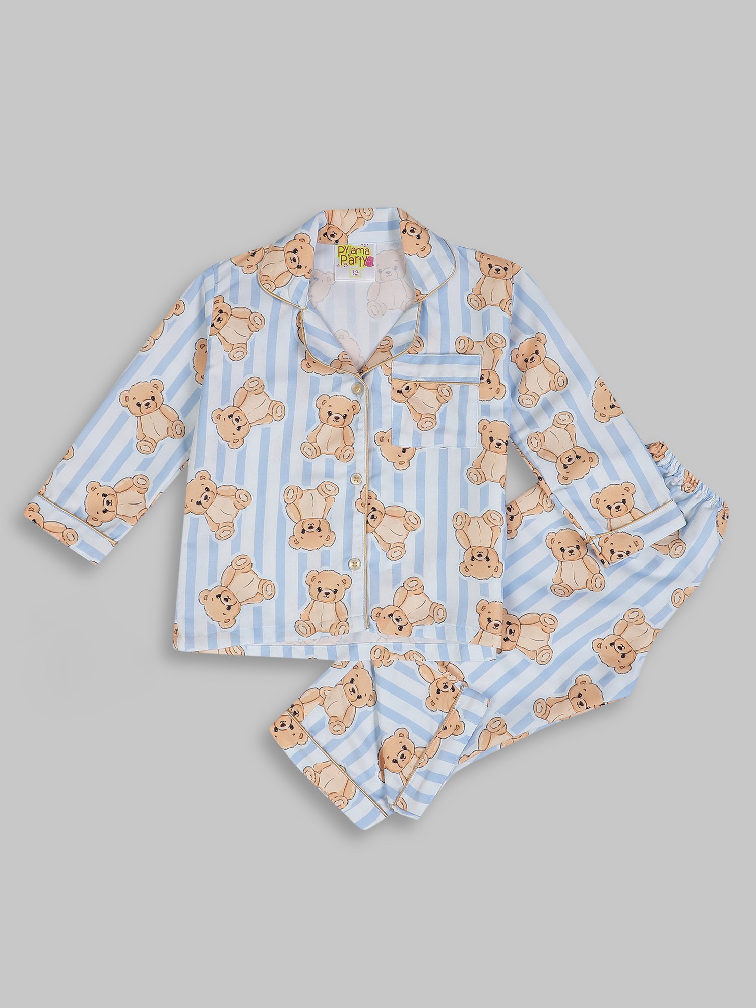 Hugs and Strips Kids Pj Set - Cotton Rayon Pj Set with Notched Collar