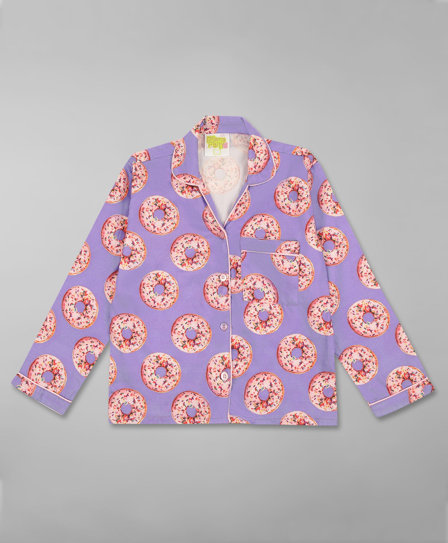 Donut Darling Kids Button Down Pj Set - Pure Cotton Pj Set with Notched Collar