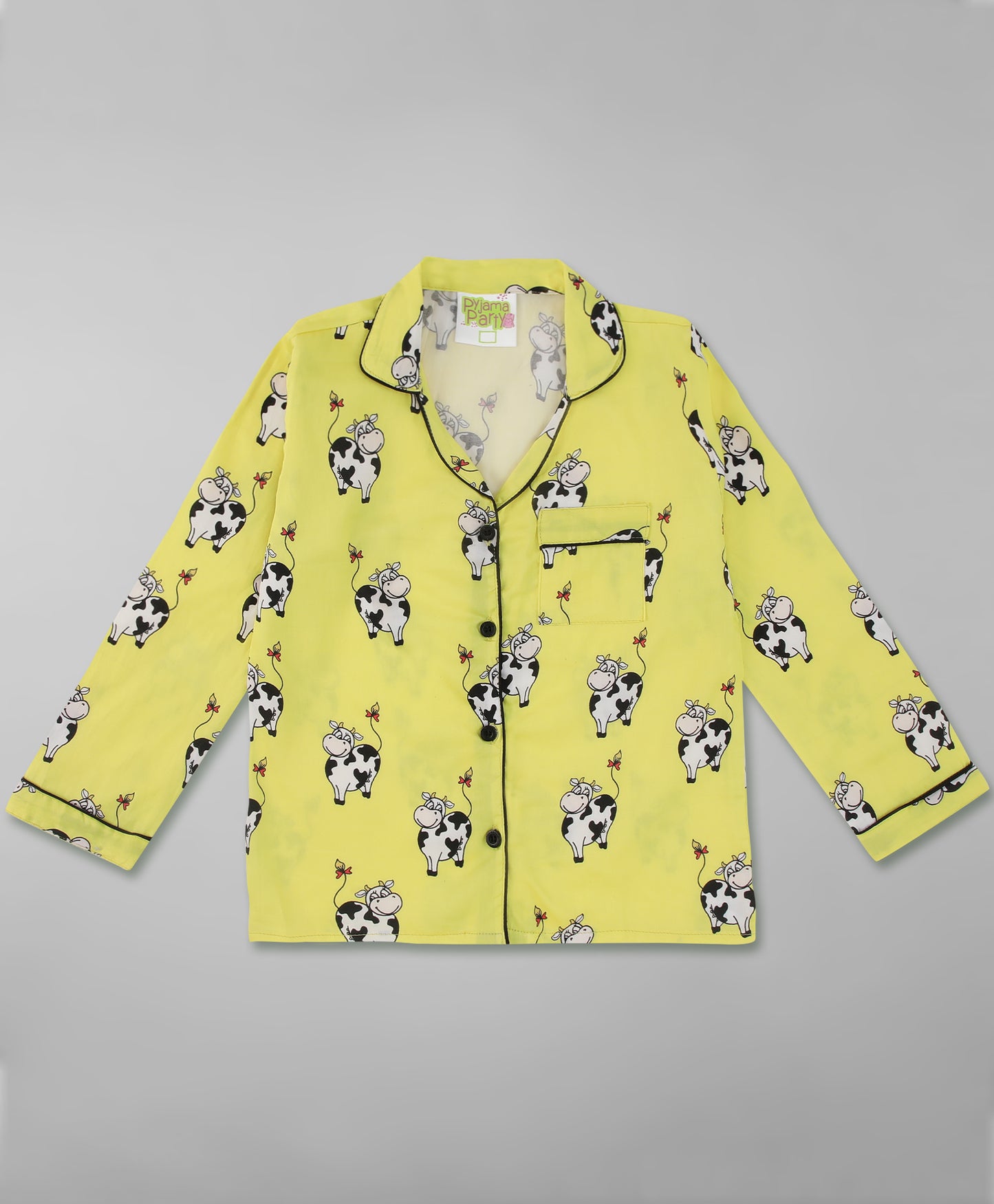 Cute Cows Kids Button Down Pj Set - Pure Cotton Pj Set with Notched Collar