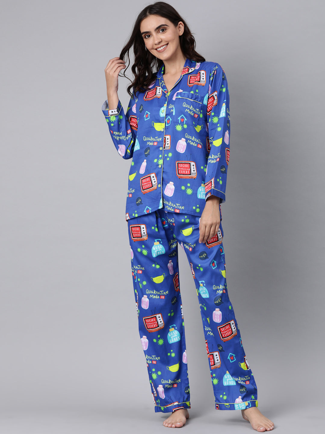 Go Corona Button Down Pj Set - Pure Cotton Pj Set with Notched Collar
