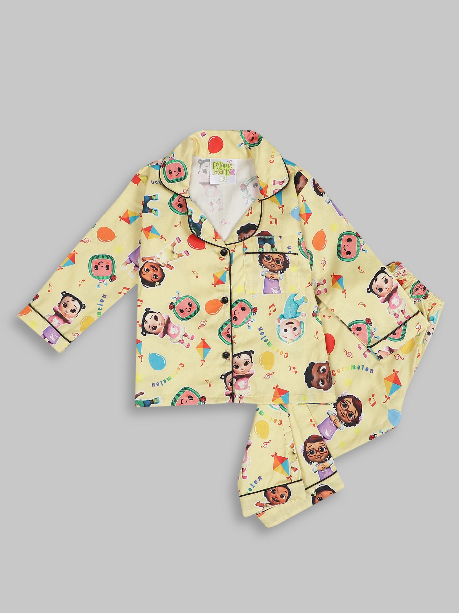 Cocomelon kids Button Down Pj Set - Pure Cotton Pj Set with Notched Collar