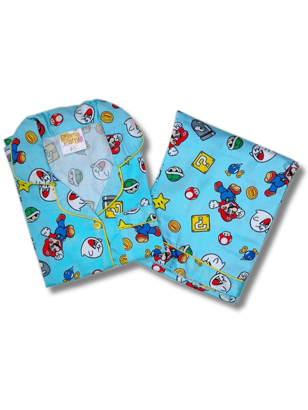 Mario Kids Button Down Pj Set - Pure Cotton Pj Set with Notched Collar