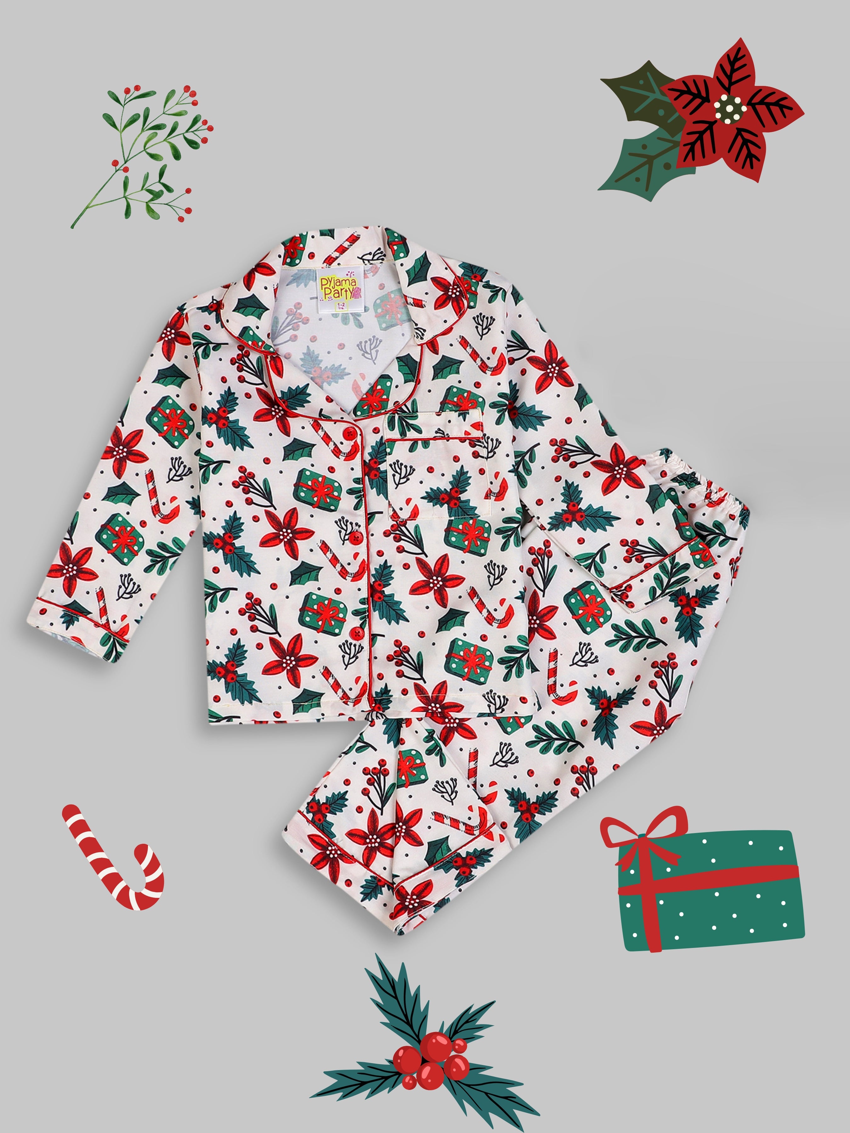 Under the Mistletoe Kids Pj Set - Cotton Rayon Pj Set with Notched Collar