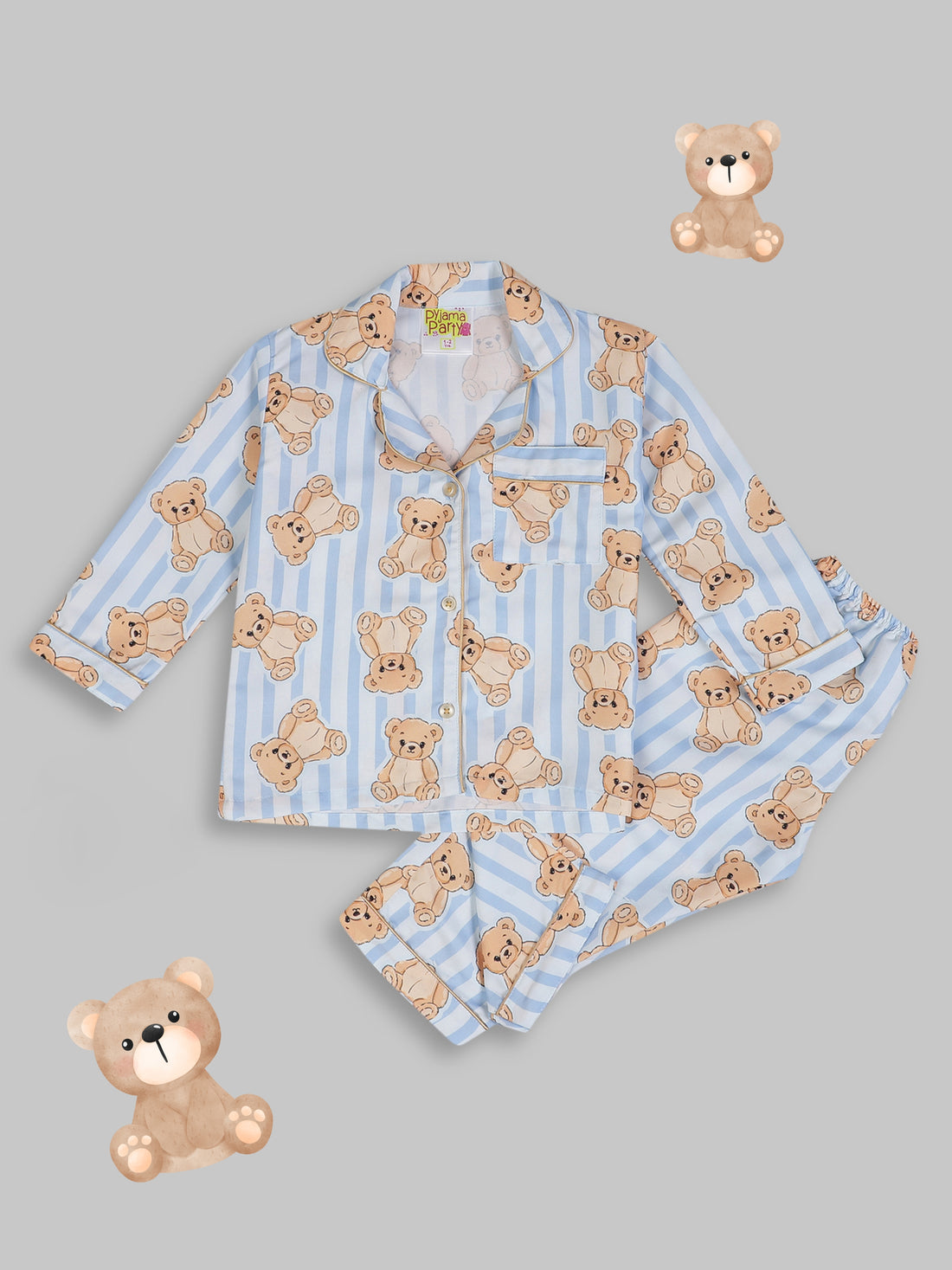 Hugs and Strips Kids Pj Set - Cotton Rayon Pj Set with Notched Collar