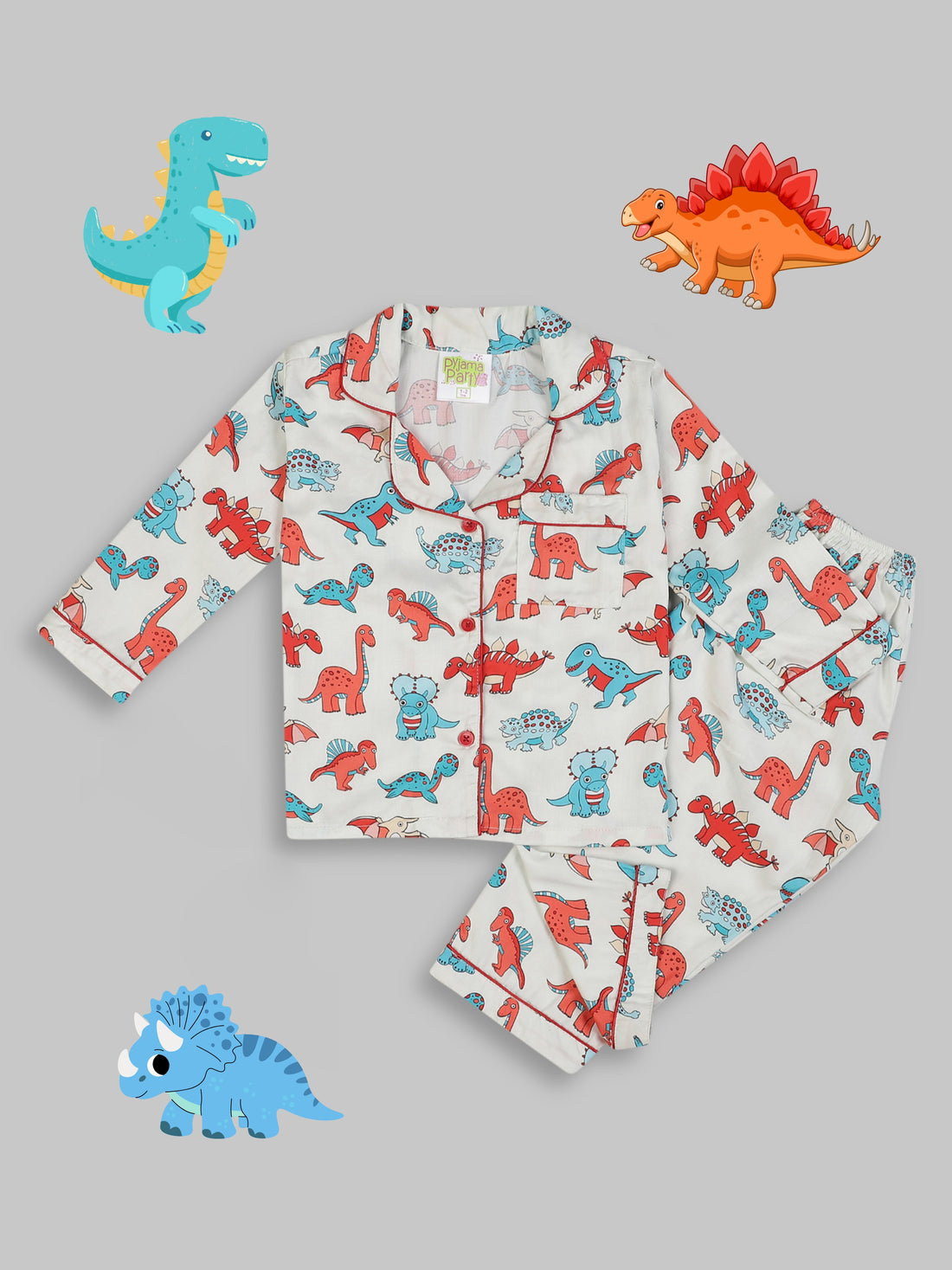 Dinomite kids Button Down Pj Set - Pure Cotton Pj Set with Notched Collar