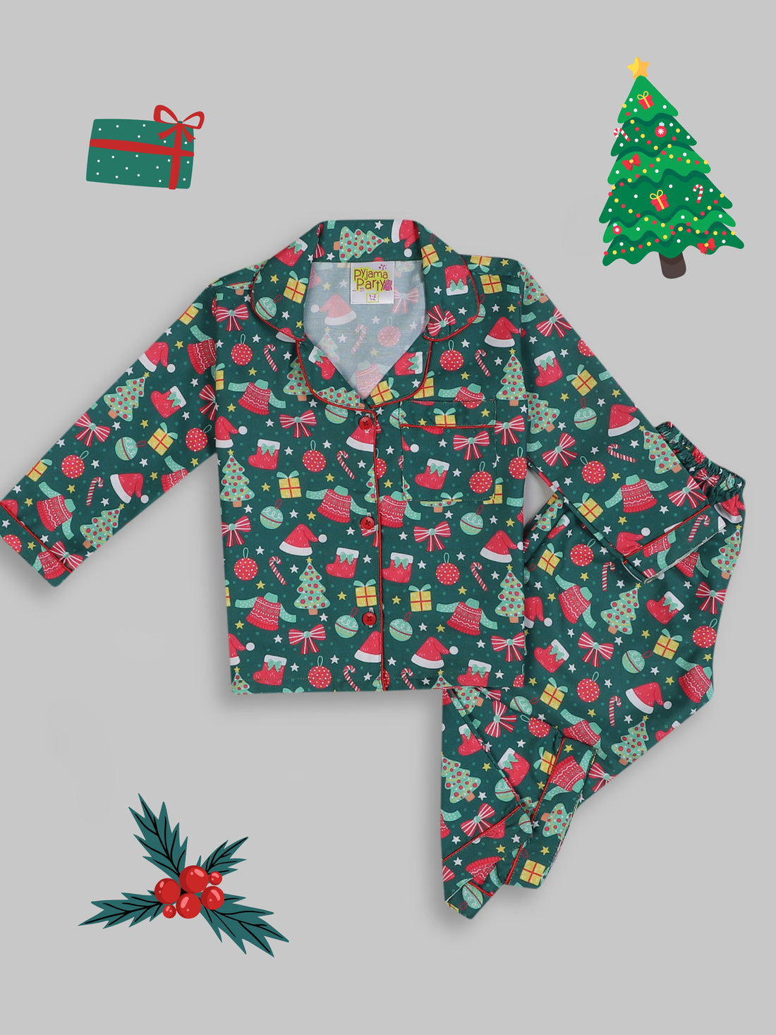 Merry Christmas Kids Pj Set - Cotton Rayon Pj Set with Notched Collar