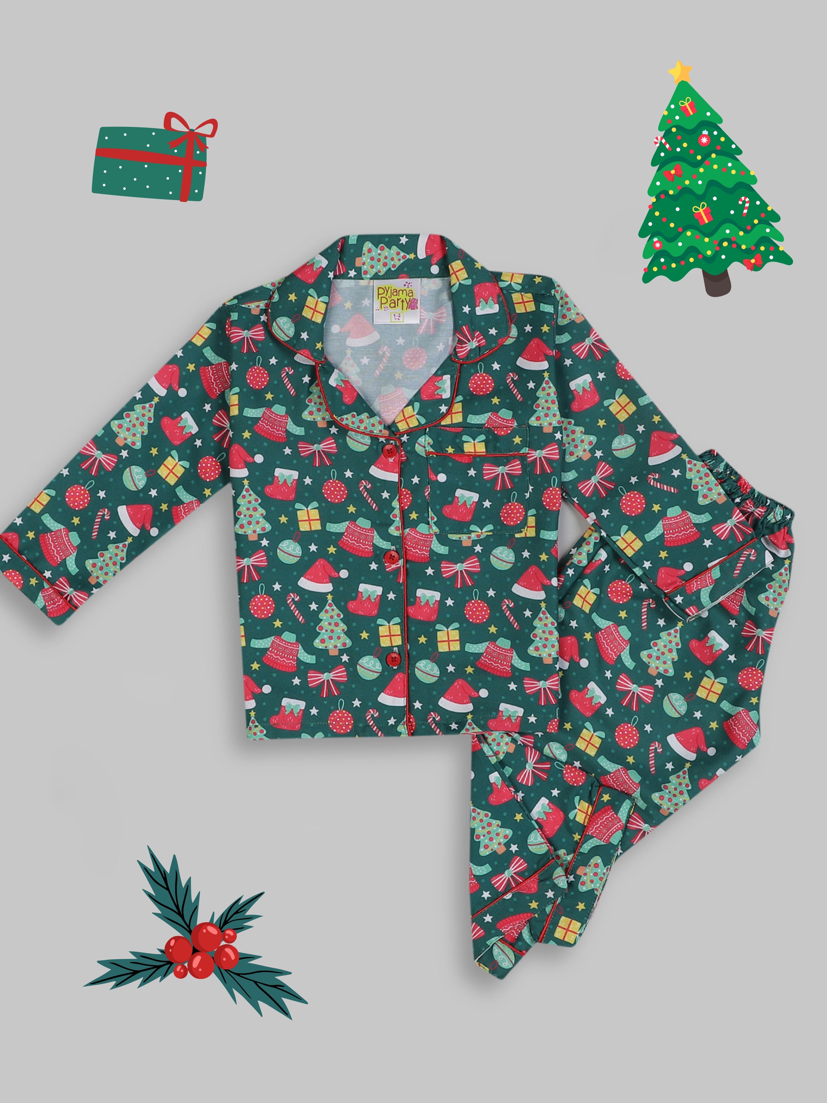 Merry Christmas Kids Pj Set - Cotton Rayon Pj Set with Notched Collar