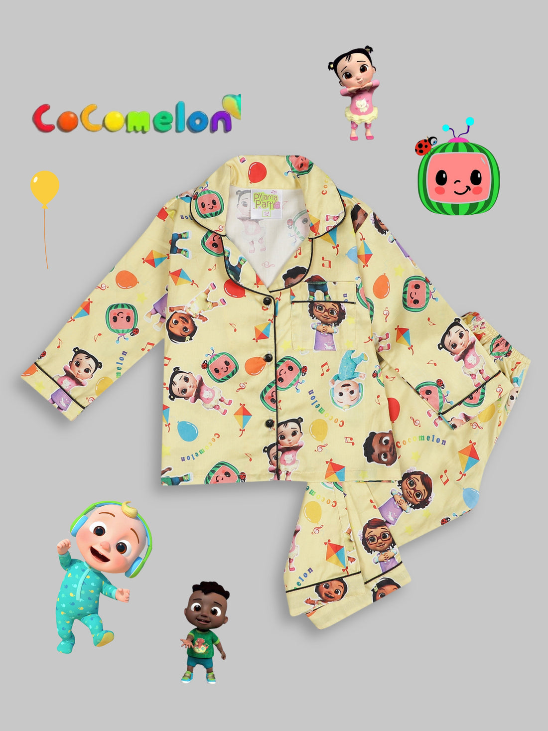Cocomelon kids Button Down Pj Set - Pure Cotton Pj Set with Notched Collar