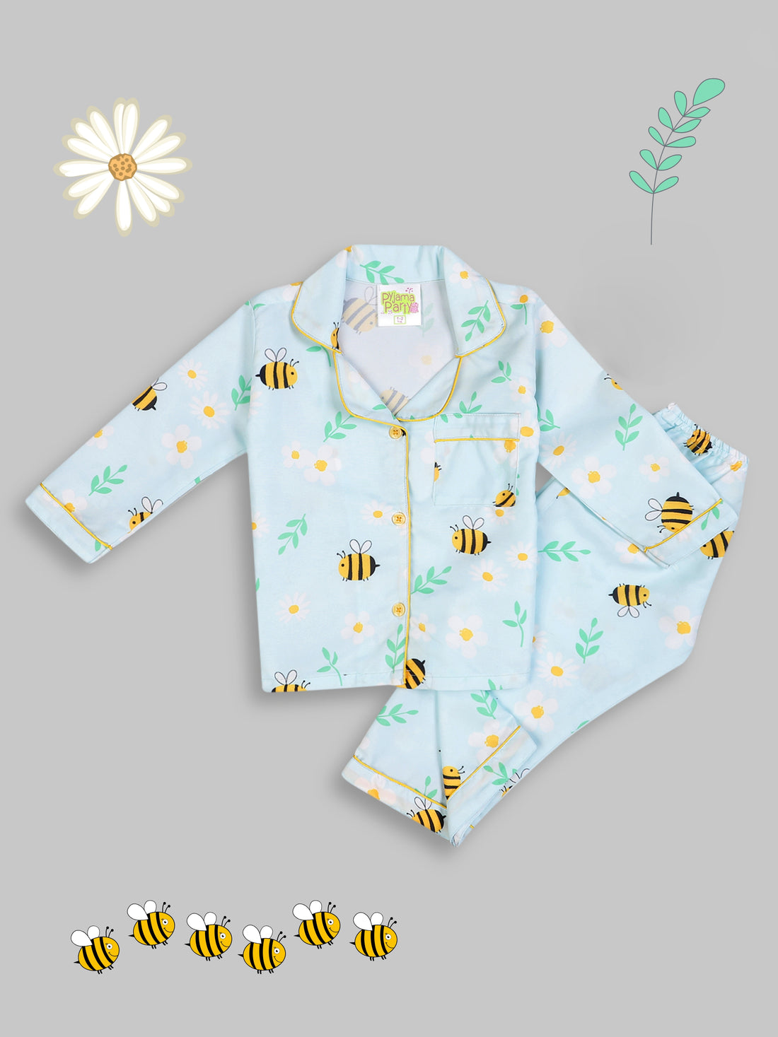 Busy Bee Kids Pj Set - Cotton Rayon Pj Set with Notched Collar