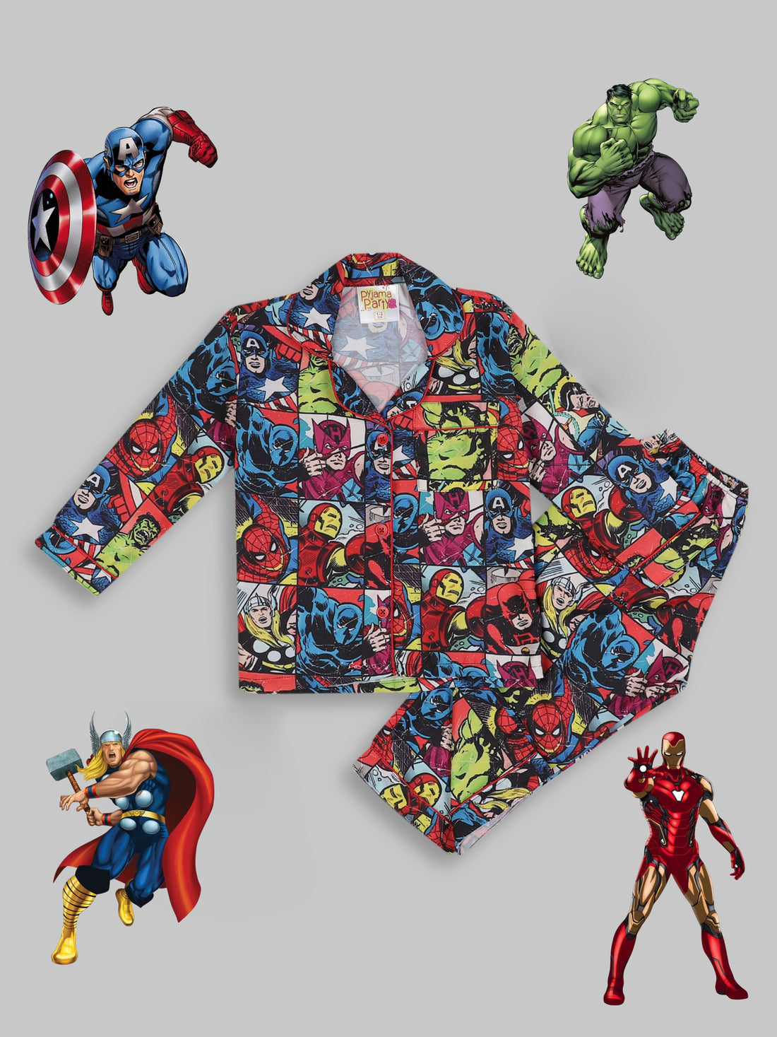 Marvel Kids Pj Set - Cotton Rayon Pj Set with Notched Collar