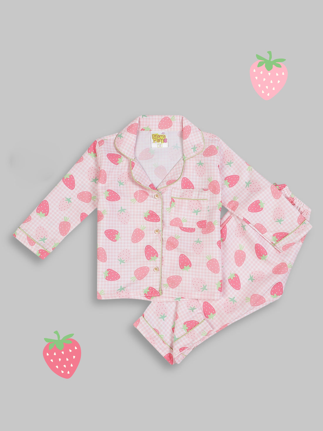Strawberry Sweetheart Kids Pj Set - Cotton Rayon Pj Set with Notched Collar
