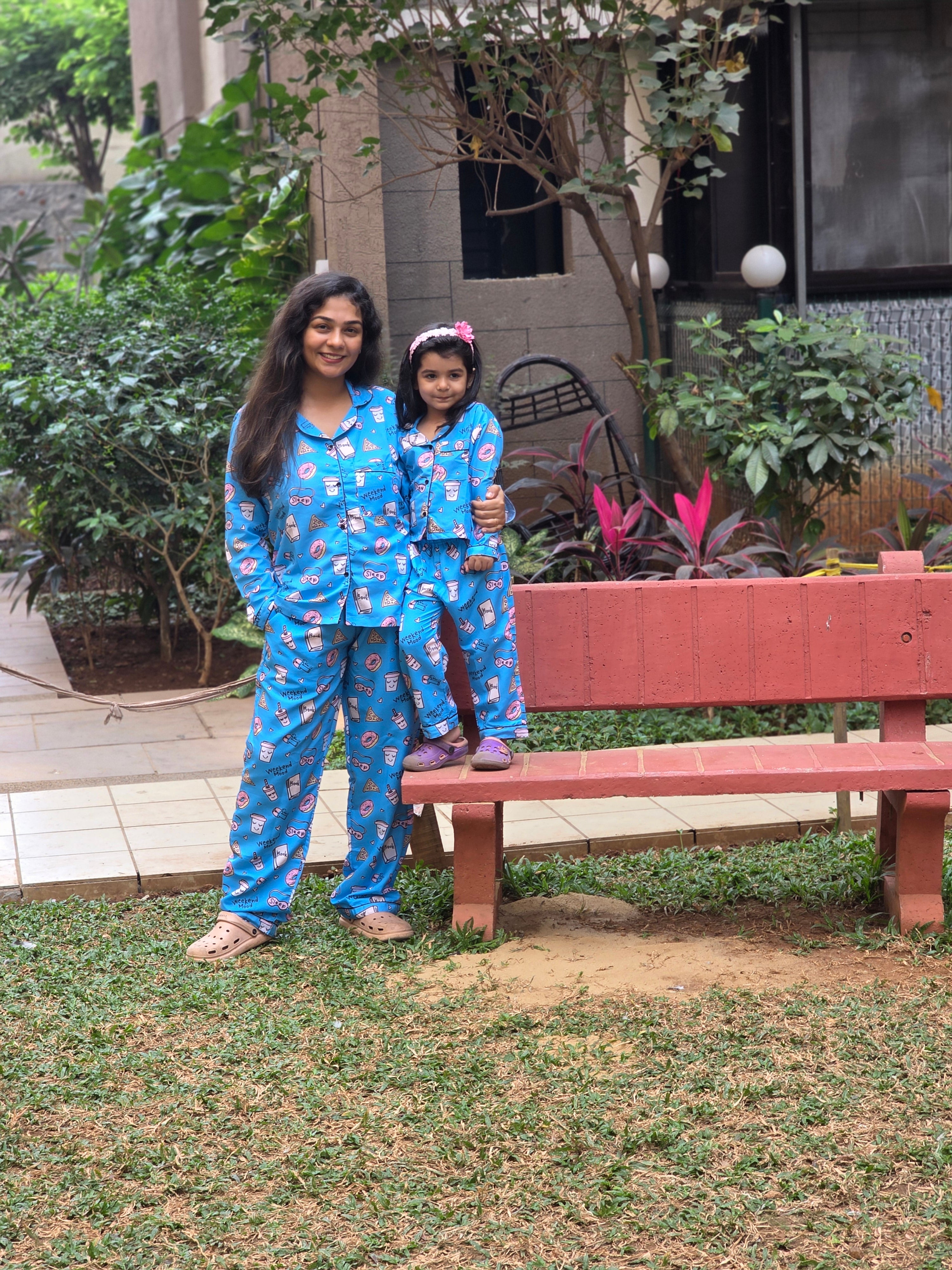 Weekend Mode Cotton Rayon Moms & Kids Twinning Pj Set