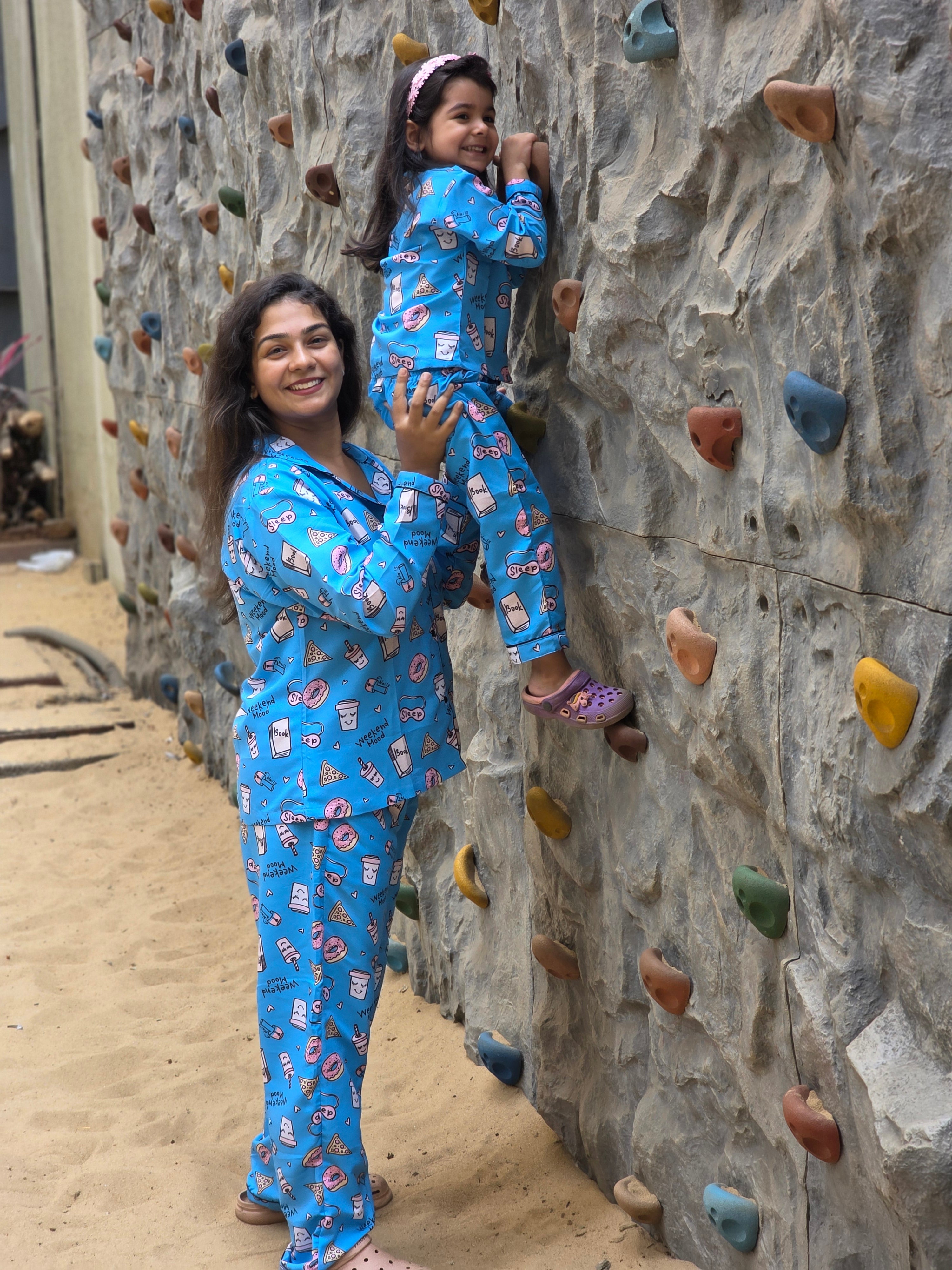 Weekend Mode Cotton Rayon Moms & Kids Twinning Pj Set