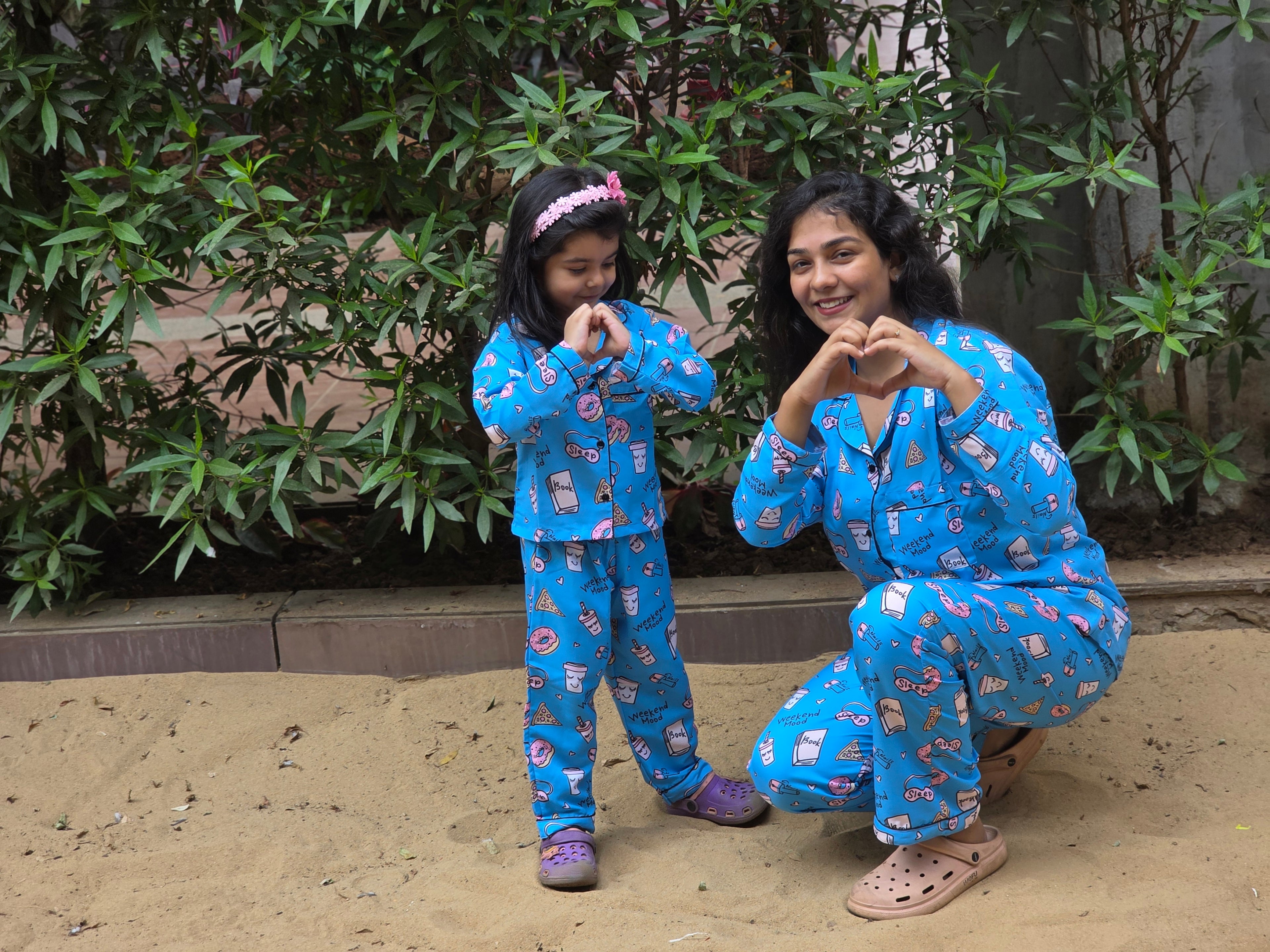 Weekend Mode Cotton Rayon Moms & Kids Twinning Pj Set