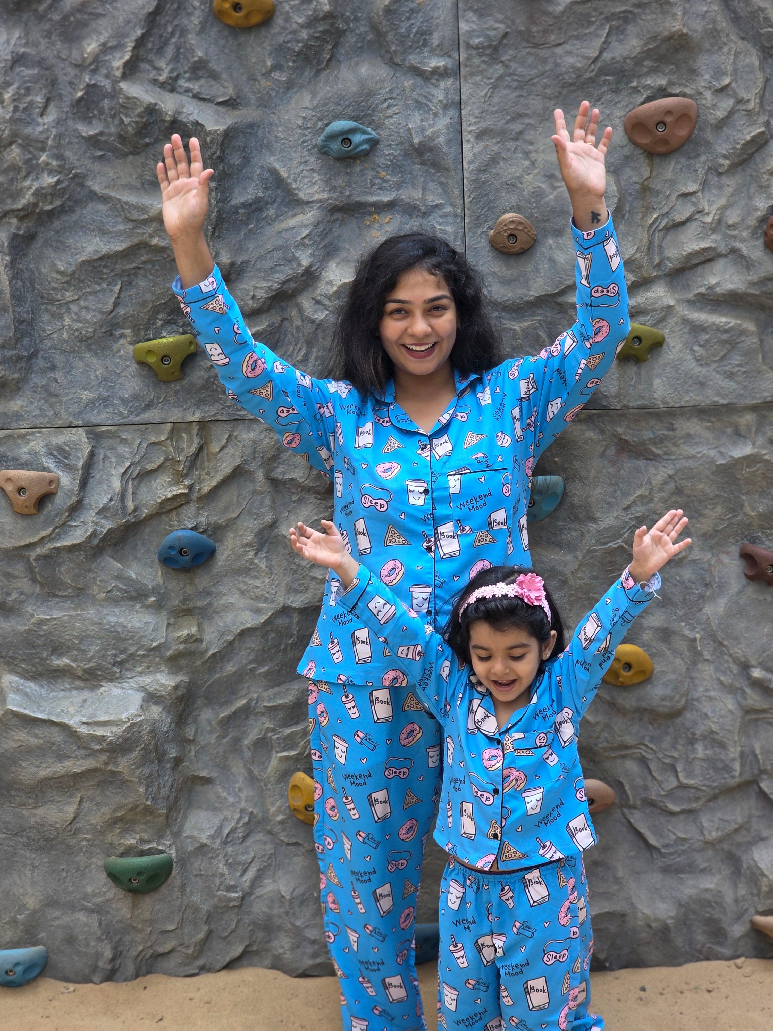 Weekend Mode Cotton Rayon Moms & Kids Twinning Pj Set