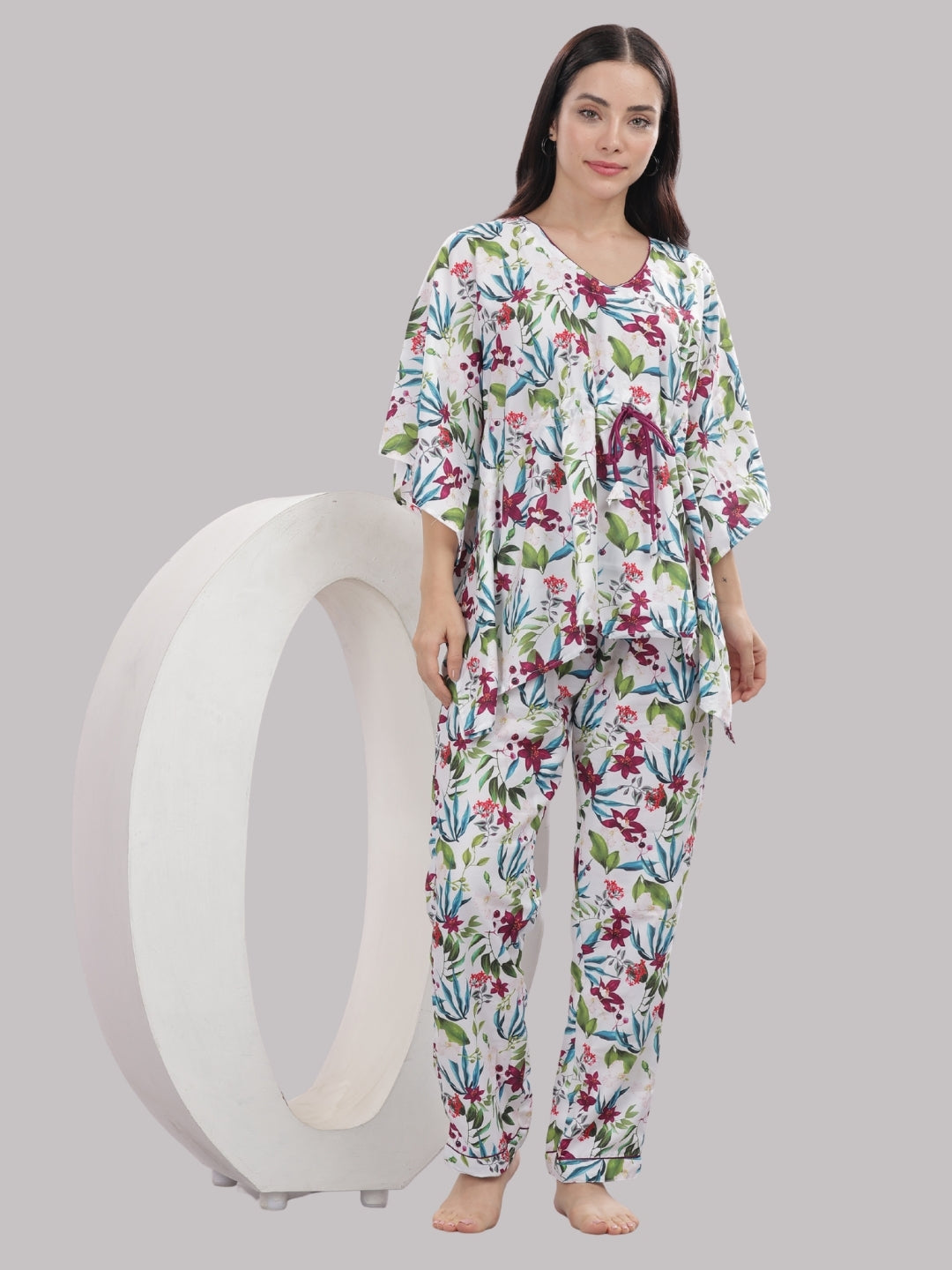 Garden Glow Kaftan Pj Set - Cotton Rayon Pj Set in Kaftan Style