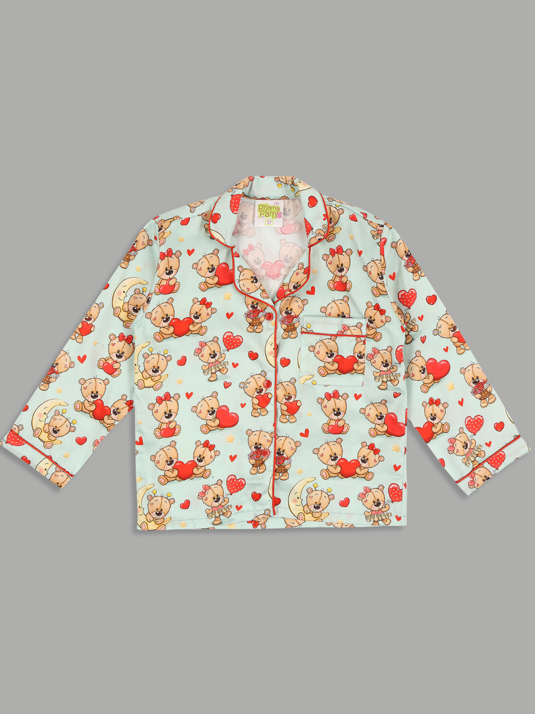 Loving Teddy Kids Button Down Pj Set - Pure Cotton Pj Set with Notched Collar