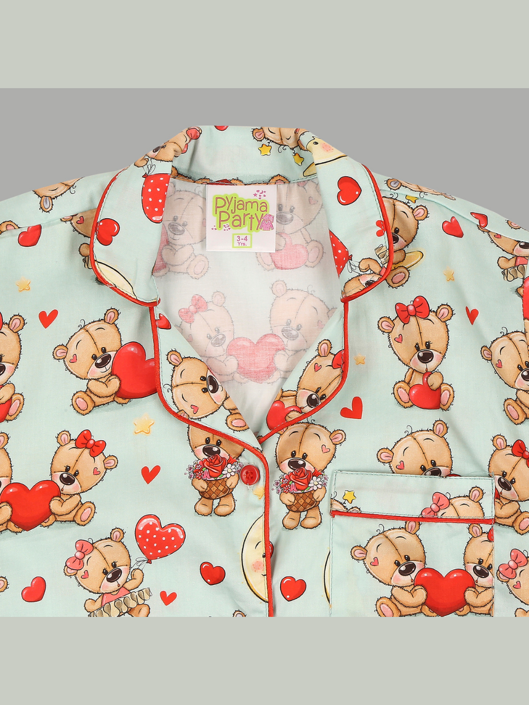 Loving Teddy Kids Button Down Pj Set - Pure Cotton Pj Set with Notched Collar