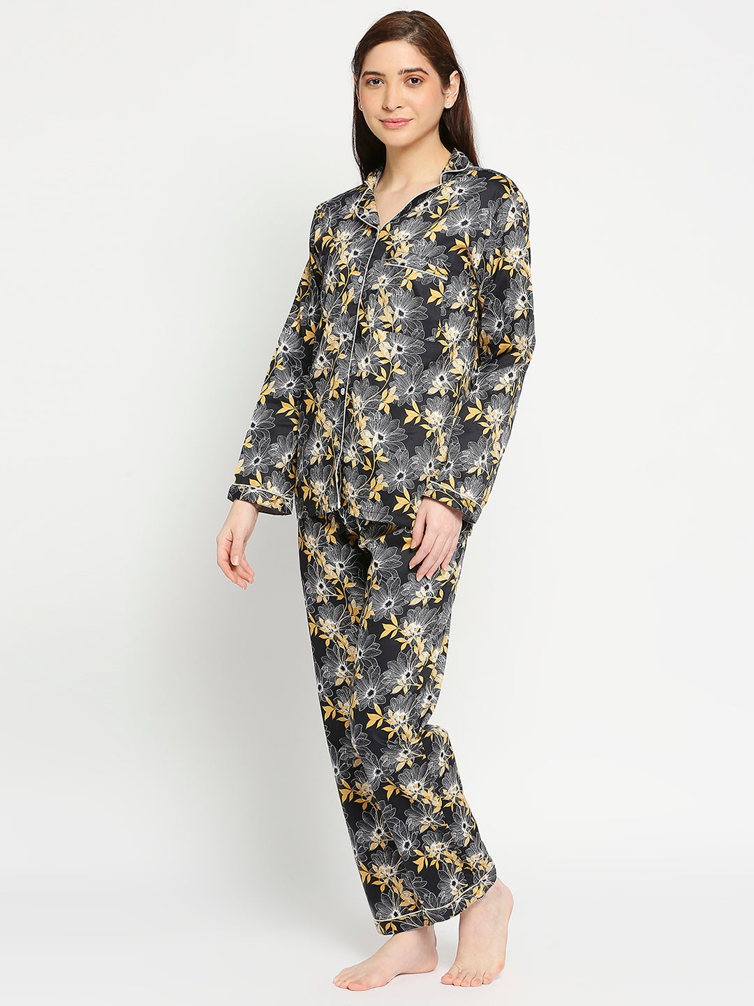 Black Beauty Button Down Pj Set - Pure Cotton Pj Set with Notched Collar