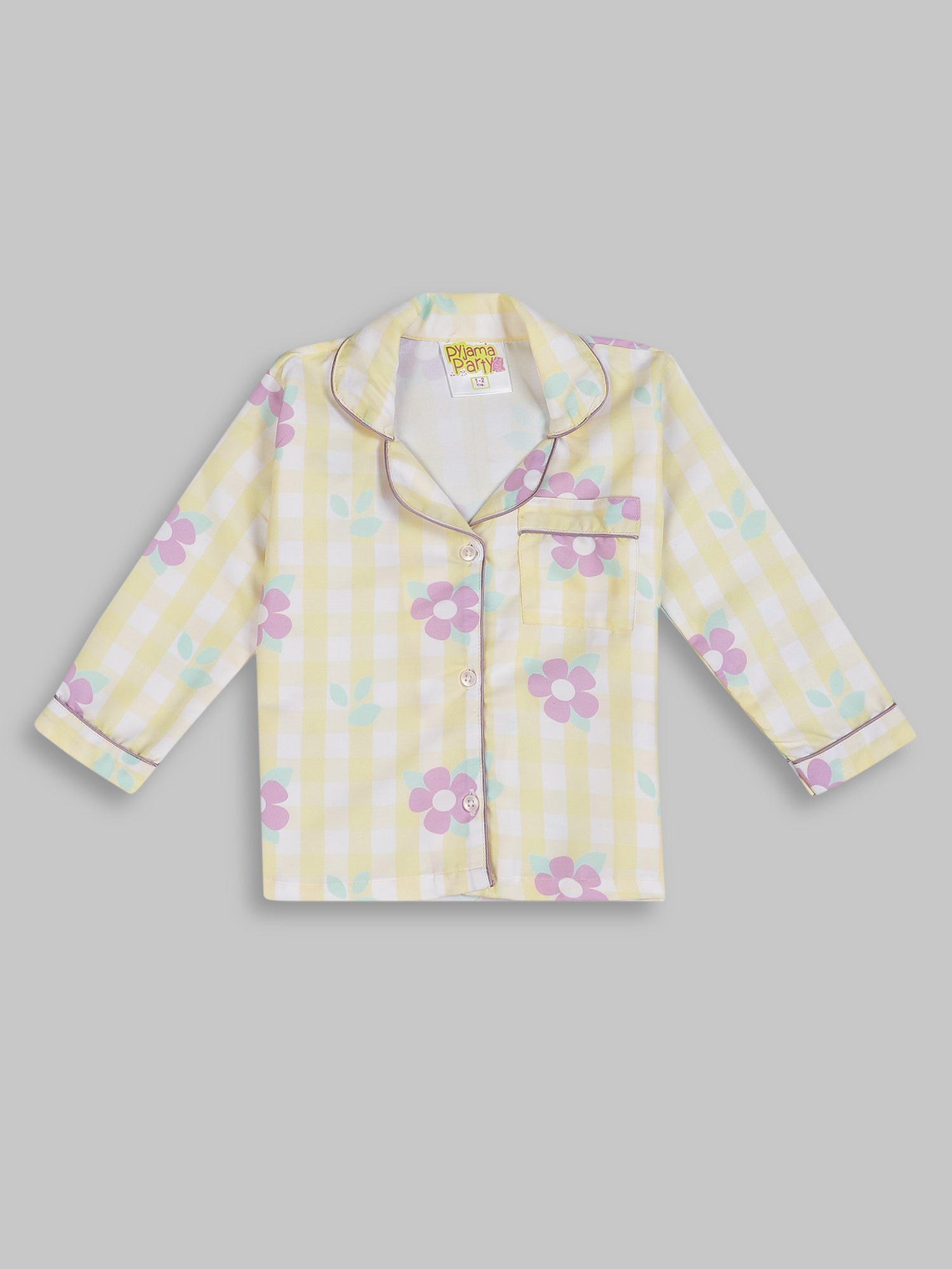 Blooming Checks Kids Pj Set - Cotton Rayon Pj Set with Notched Collar