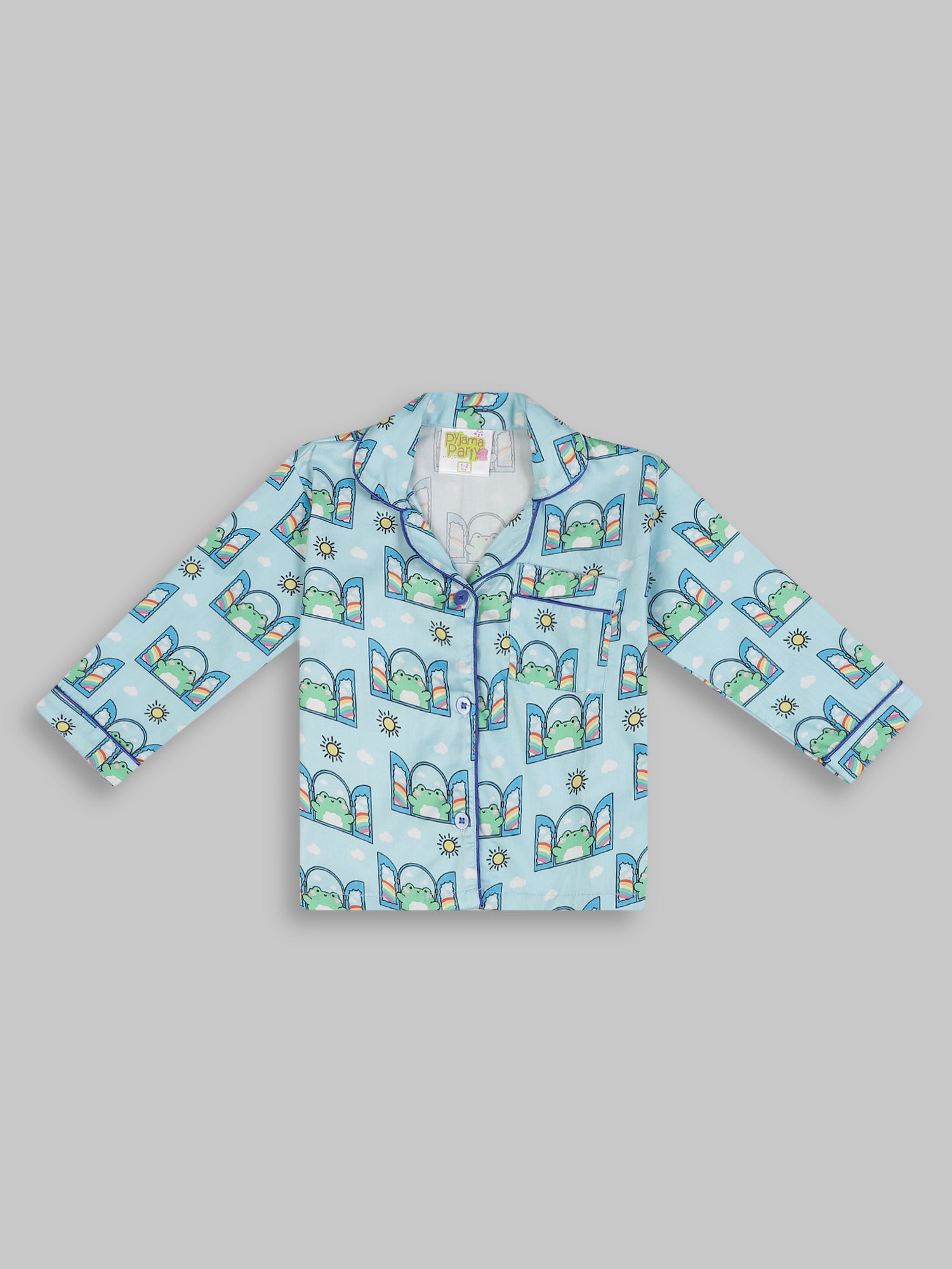 Hoppy Nights kids Button Down Pj Set - Pure Cotton Pj Set with Notched Collar