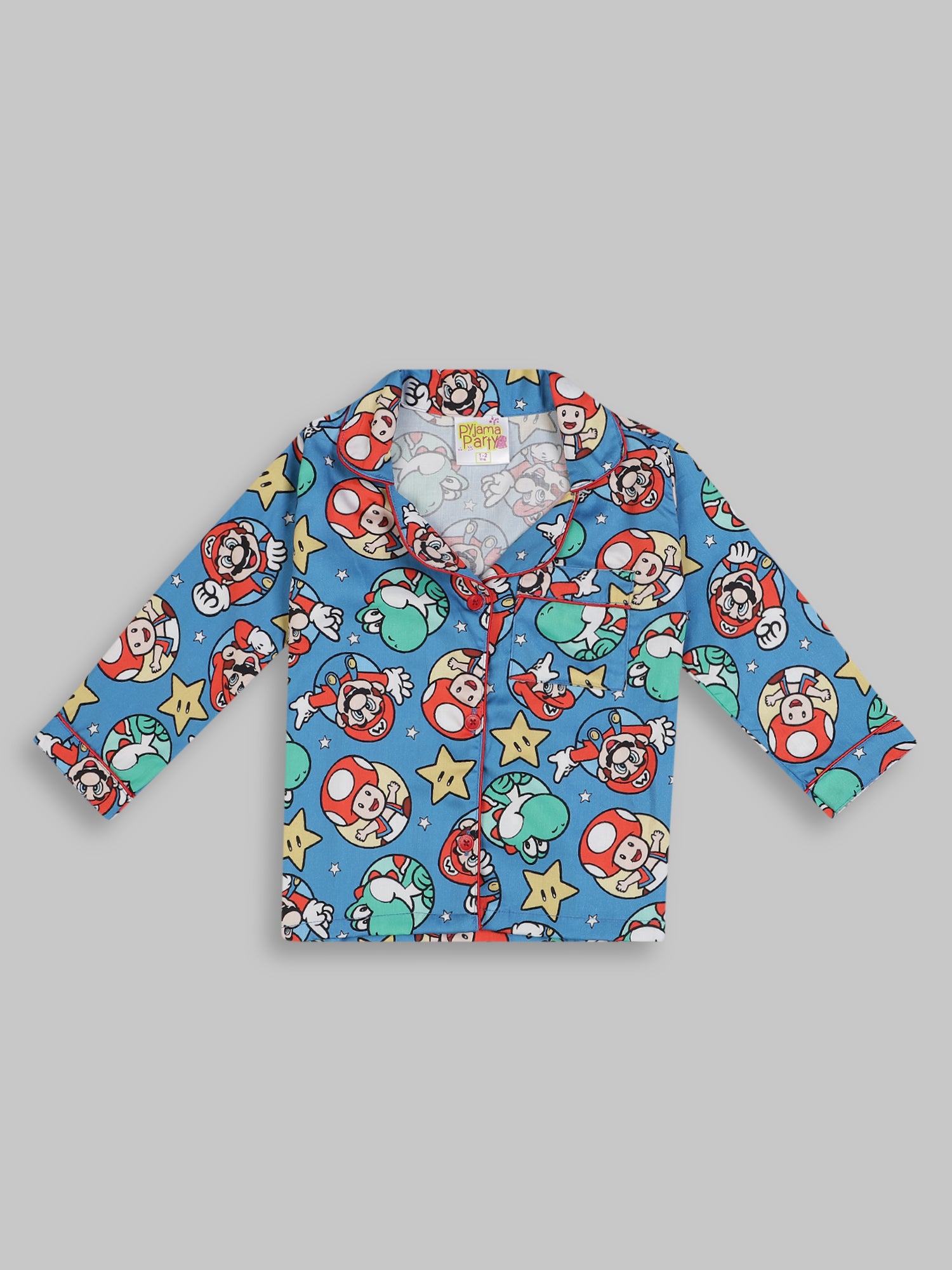 Super Mario Kids Button Down Pj Set - Pure Cotton Pj Set with Notched Collar