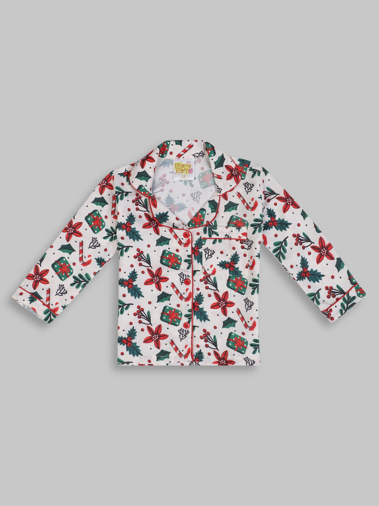 Under the Mistletoe Kids Pj Set - Cotton Rayon Pj Set with Notched Collar