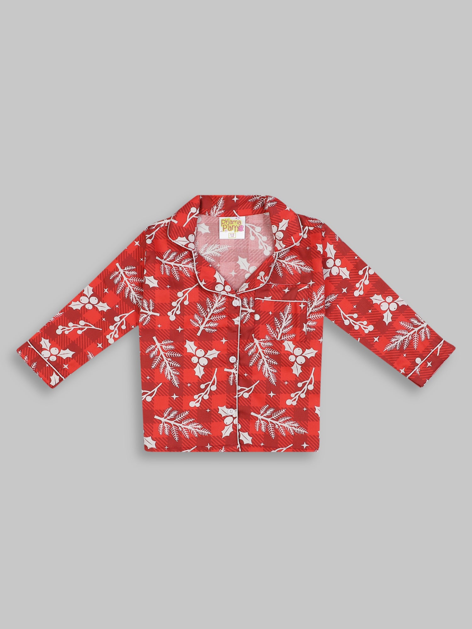 Crimson Christmas Kids Button Down Pj Set - Pure Cotton Pj Set with Notched Collar
