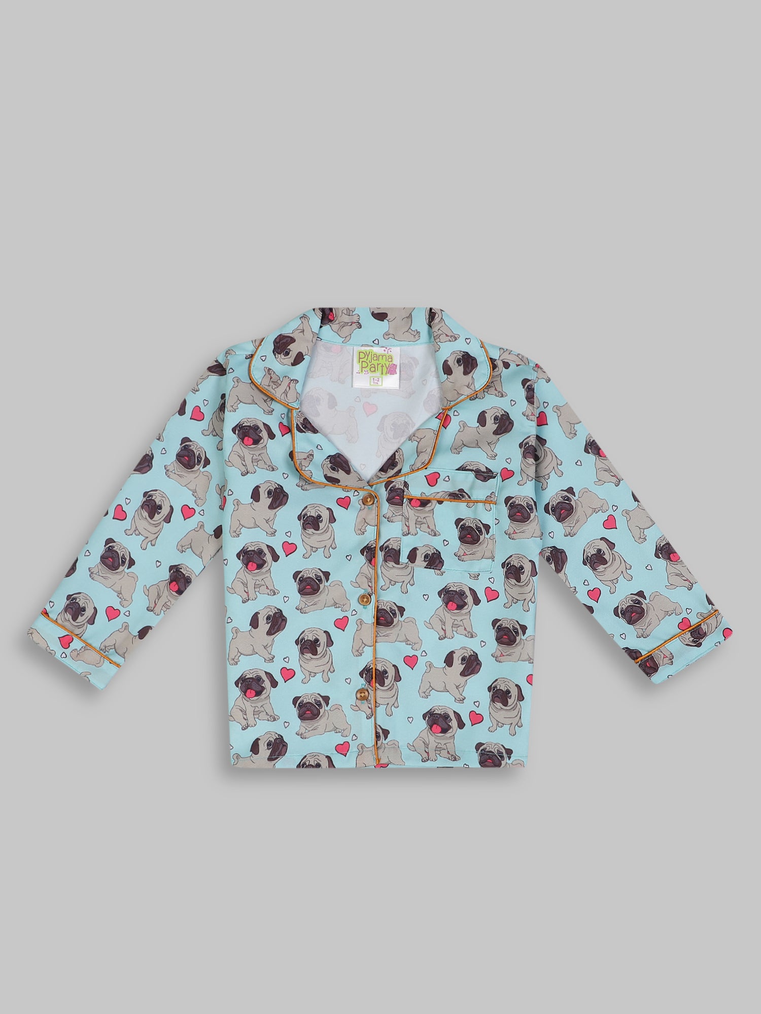 Snuggle Pug Kids Pj Set - Cotton Rayon Pj Set with Notched Collar