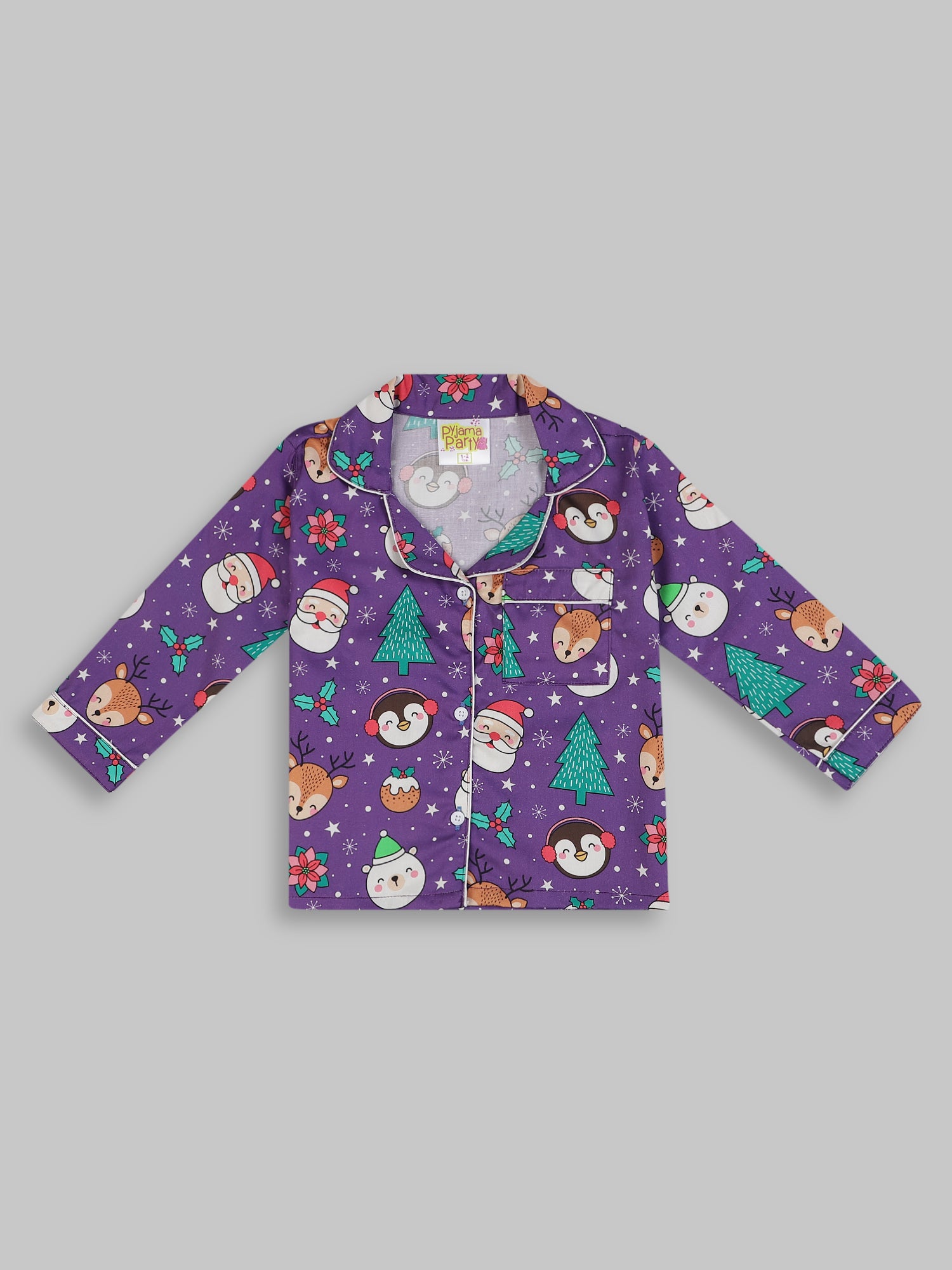 Let it Snow Kids Button Down Pj Set - Pure Cotton Pj Set with Notched Collar