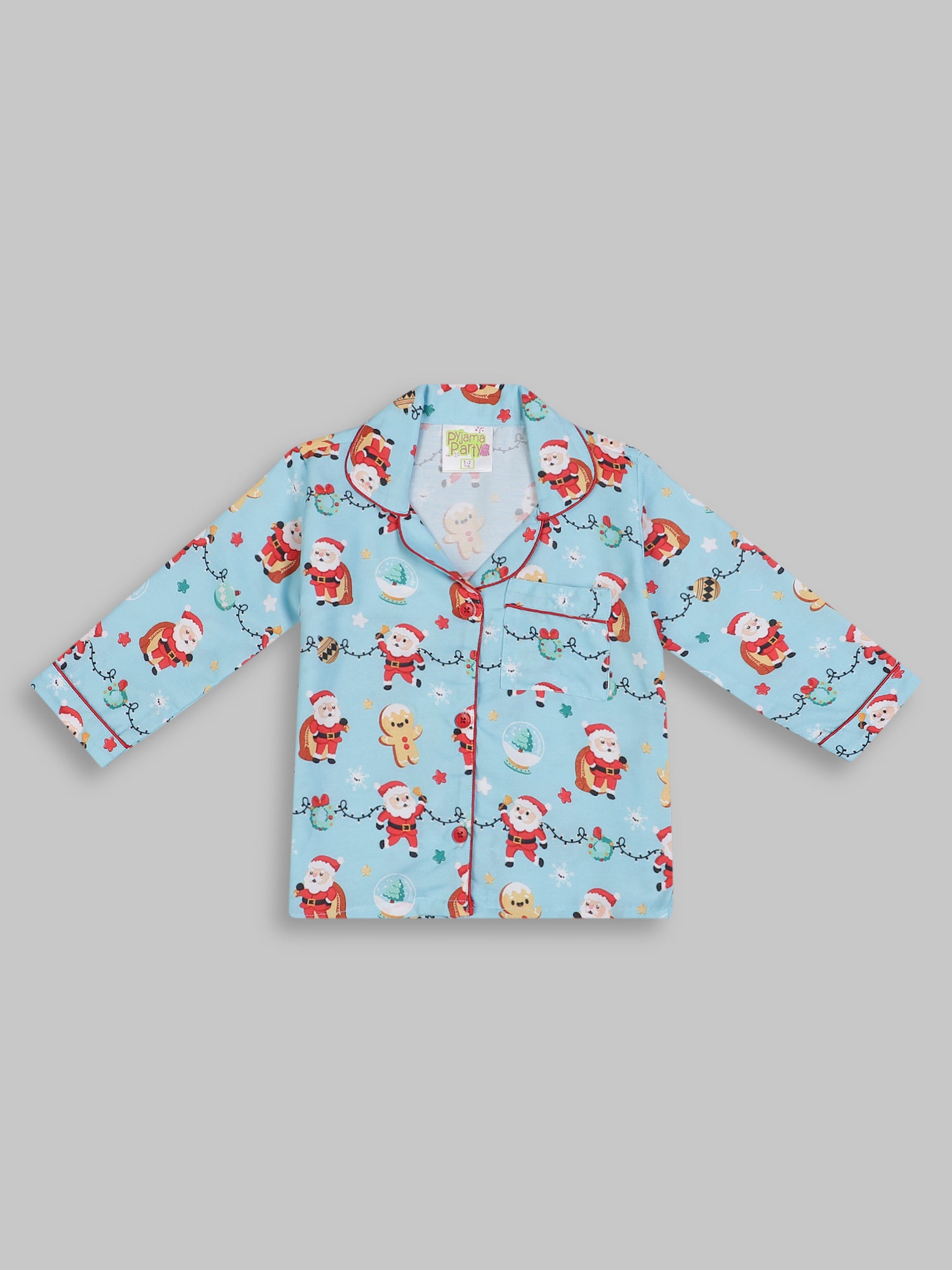 Secret Santa Kids Pj Set - Cotton Rayon Pj Set with Notched Collar