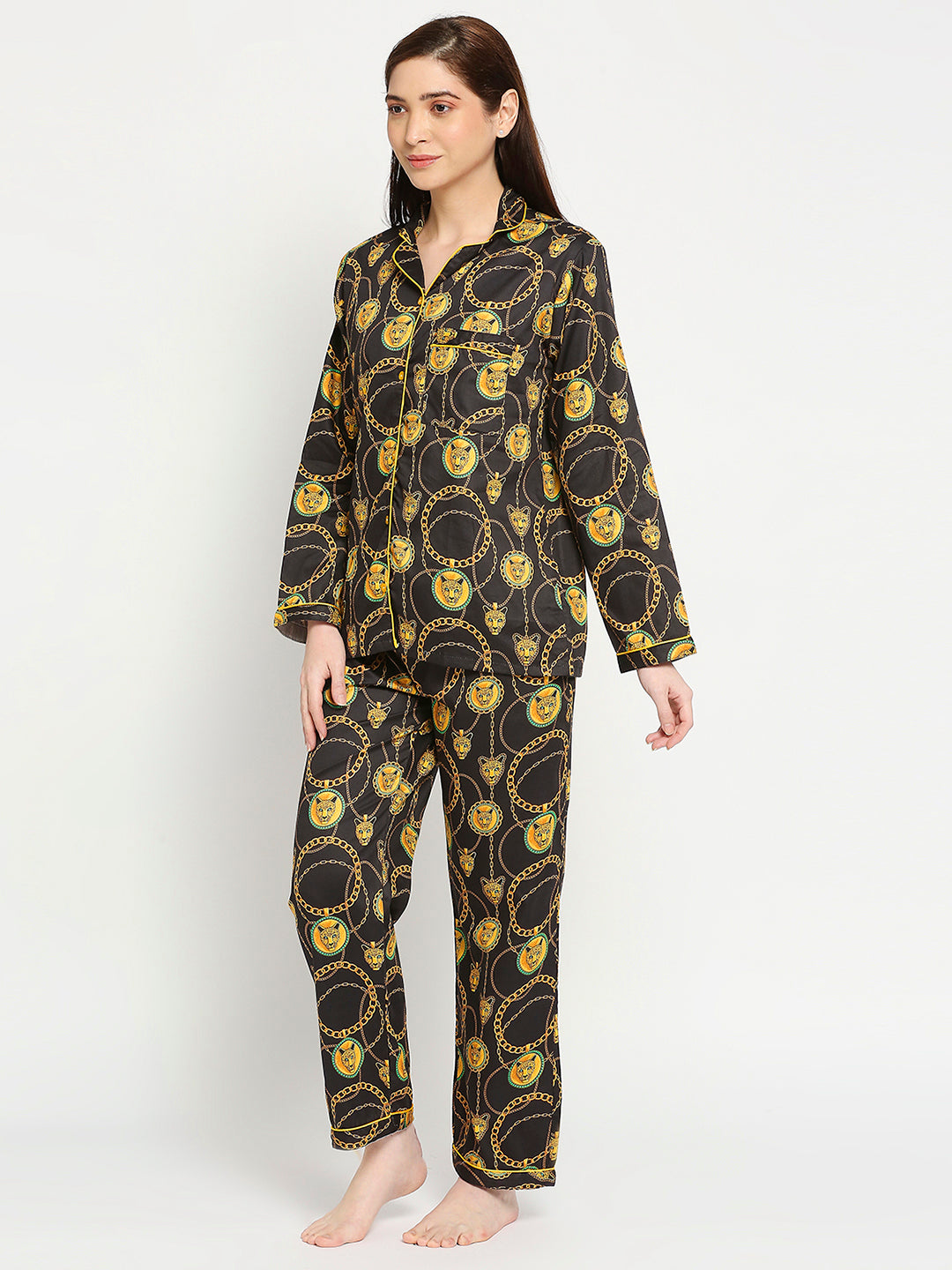 Black Panther Button Down Pj Set - Pure Cotton Pj Set with Notched Collar