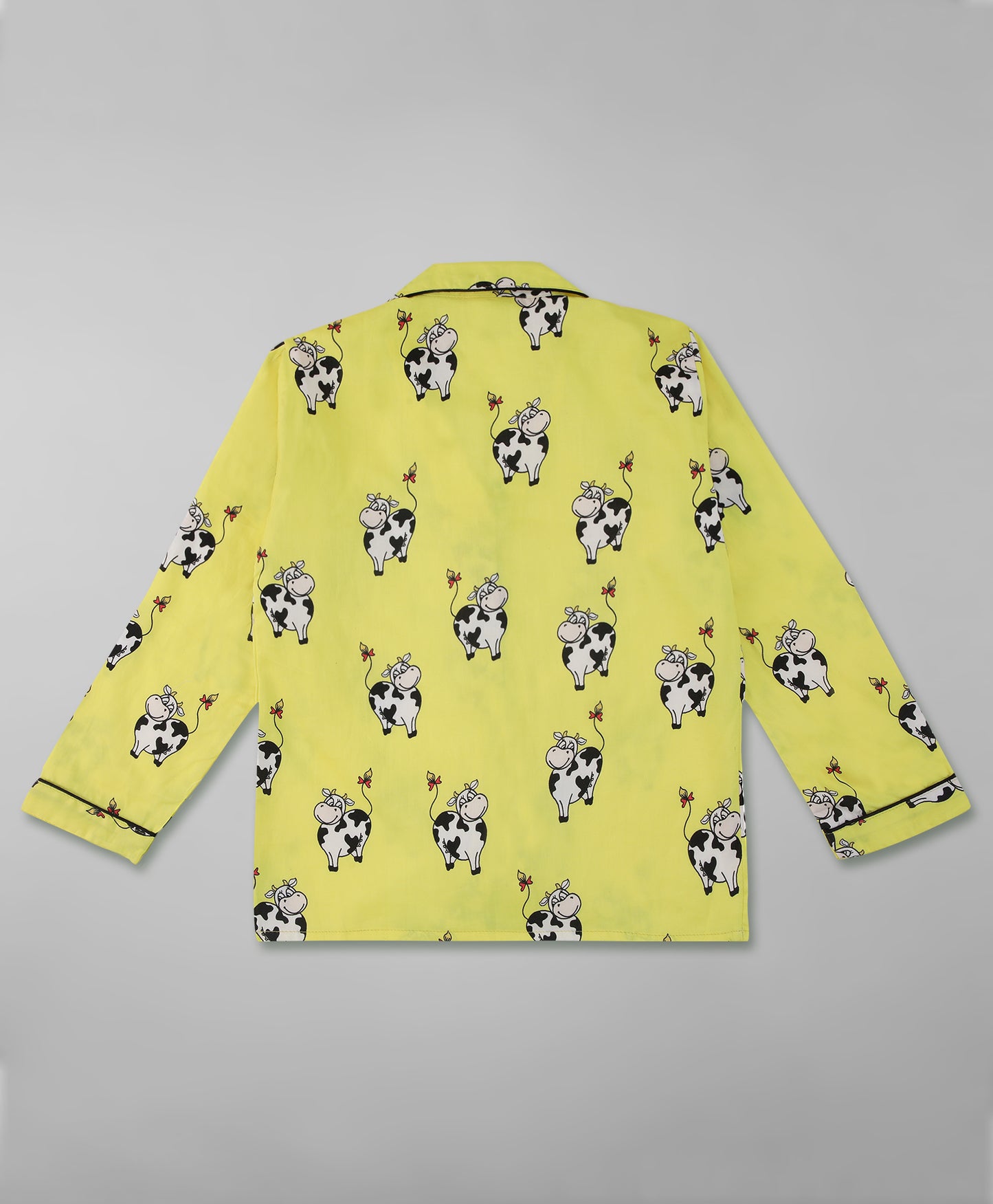Cute Cows Kids Button Down Pj Set - Pure Cotton Pj Set with Notched Collar