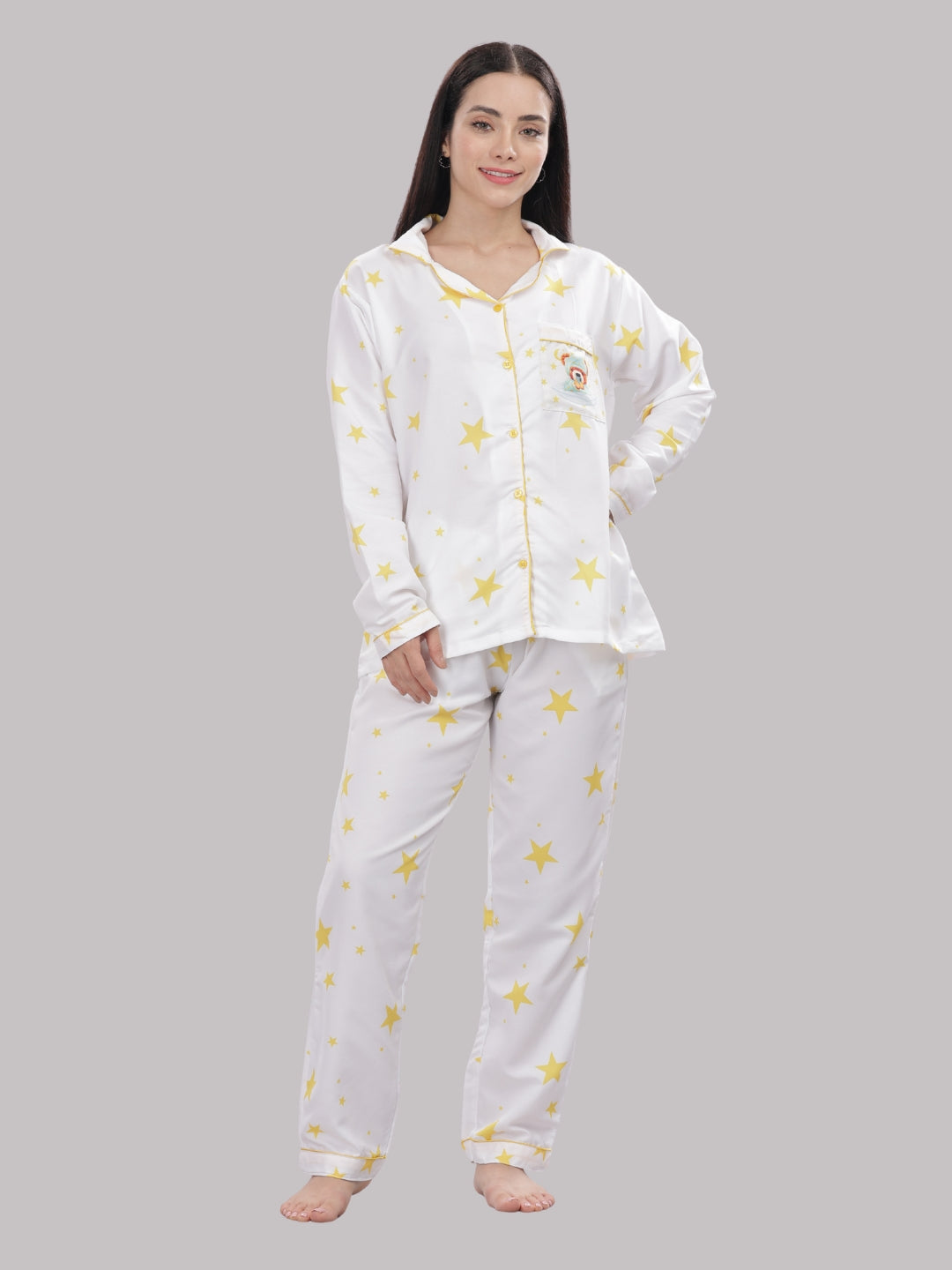 Sleepy Bear Button Down Pj Set - Cotton Rayon Pj Set with Notched Collar